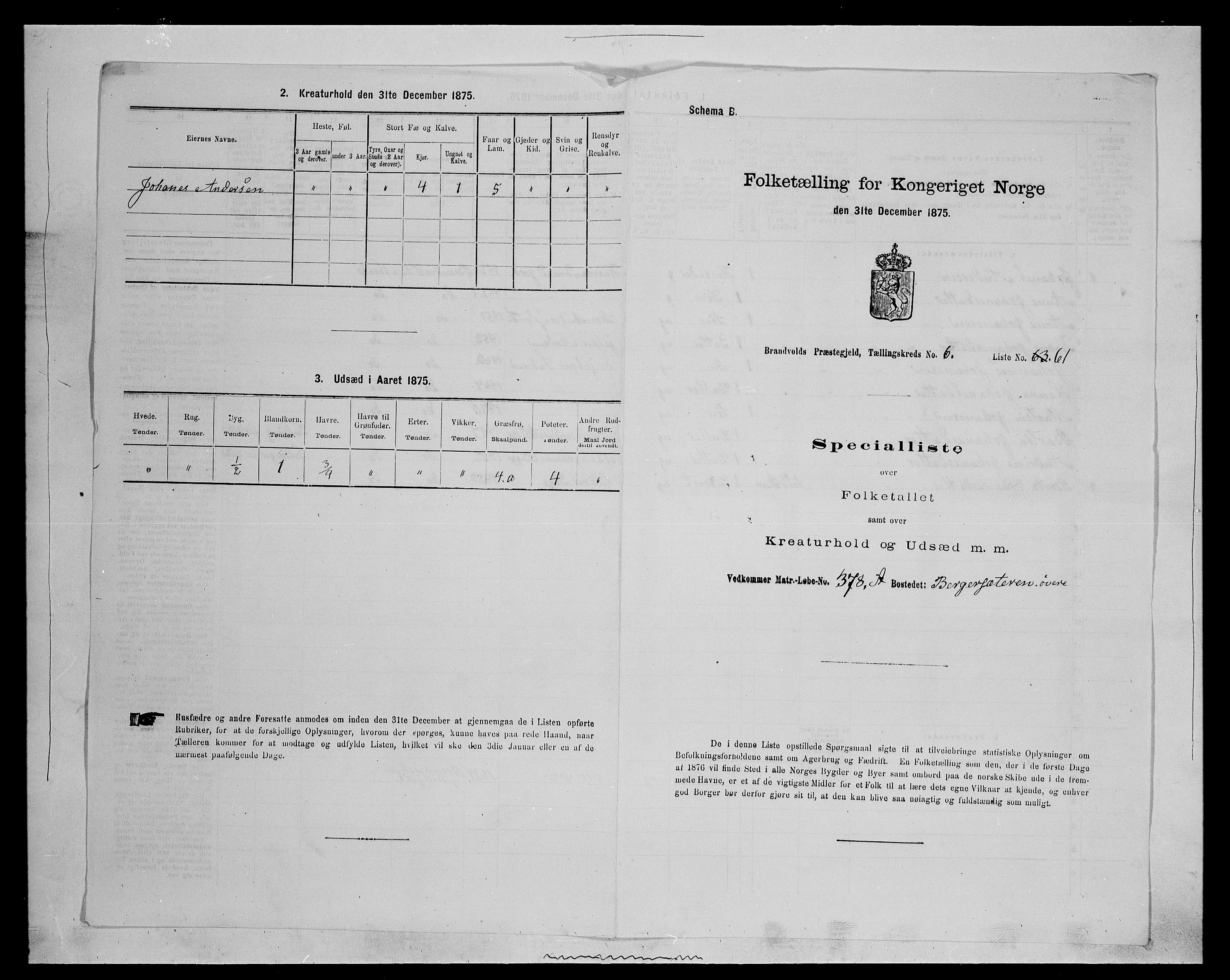 SAH, 1875 census for 0422P Brandval, 1875, p. 1132