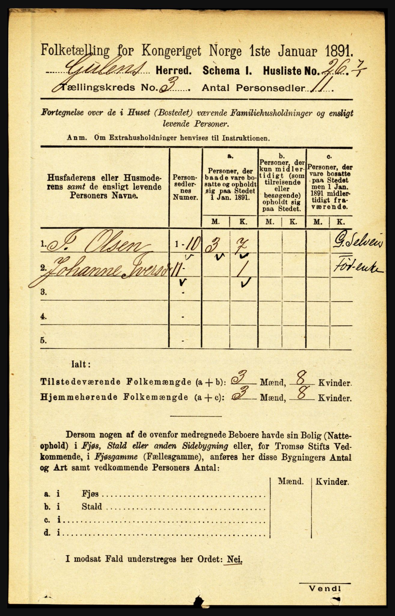 RA, 1891 census for 1411 Gulen, 1891, p. 873