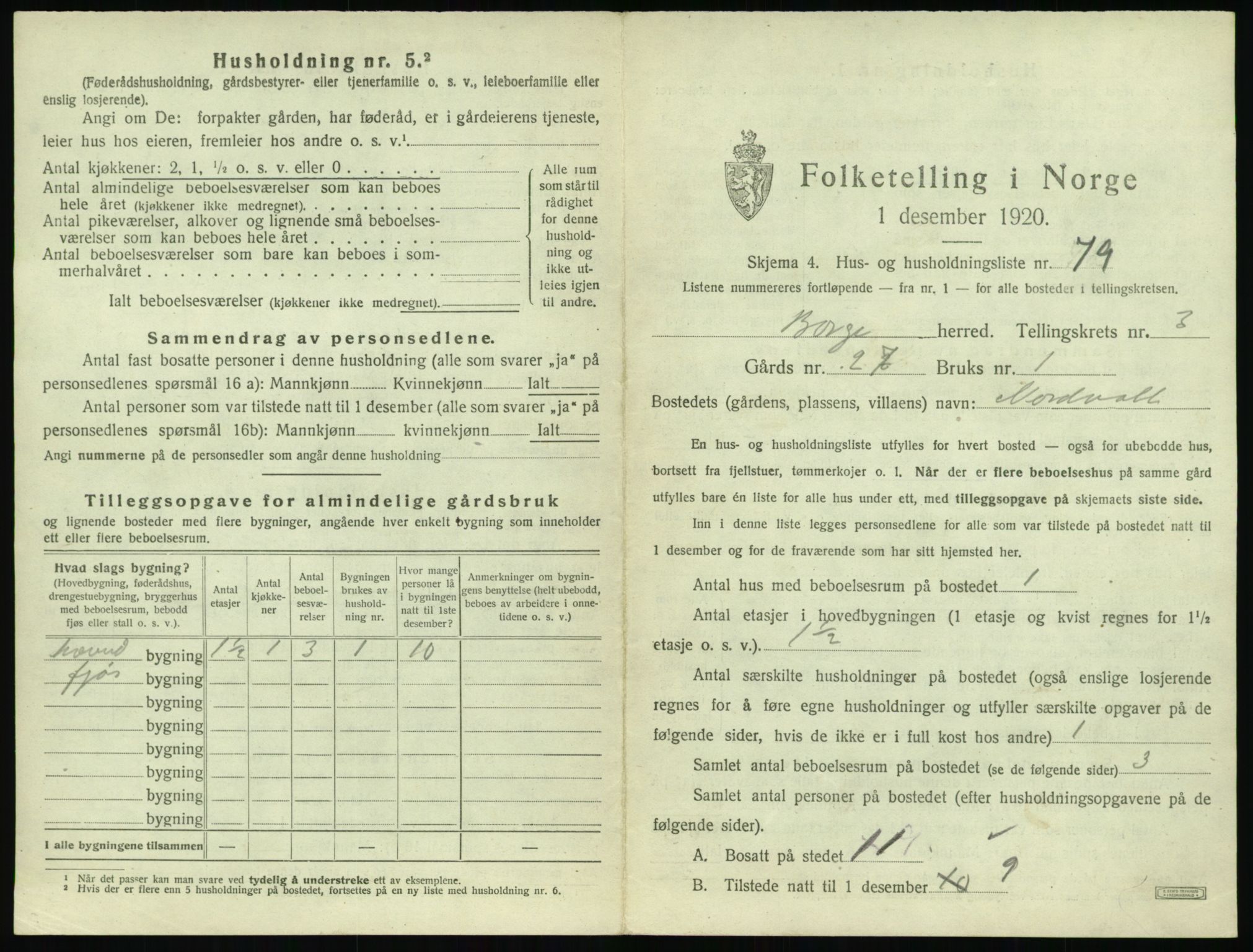 SAT, 1920 census for Borge, 1920, p. 435