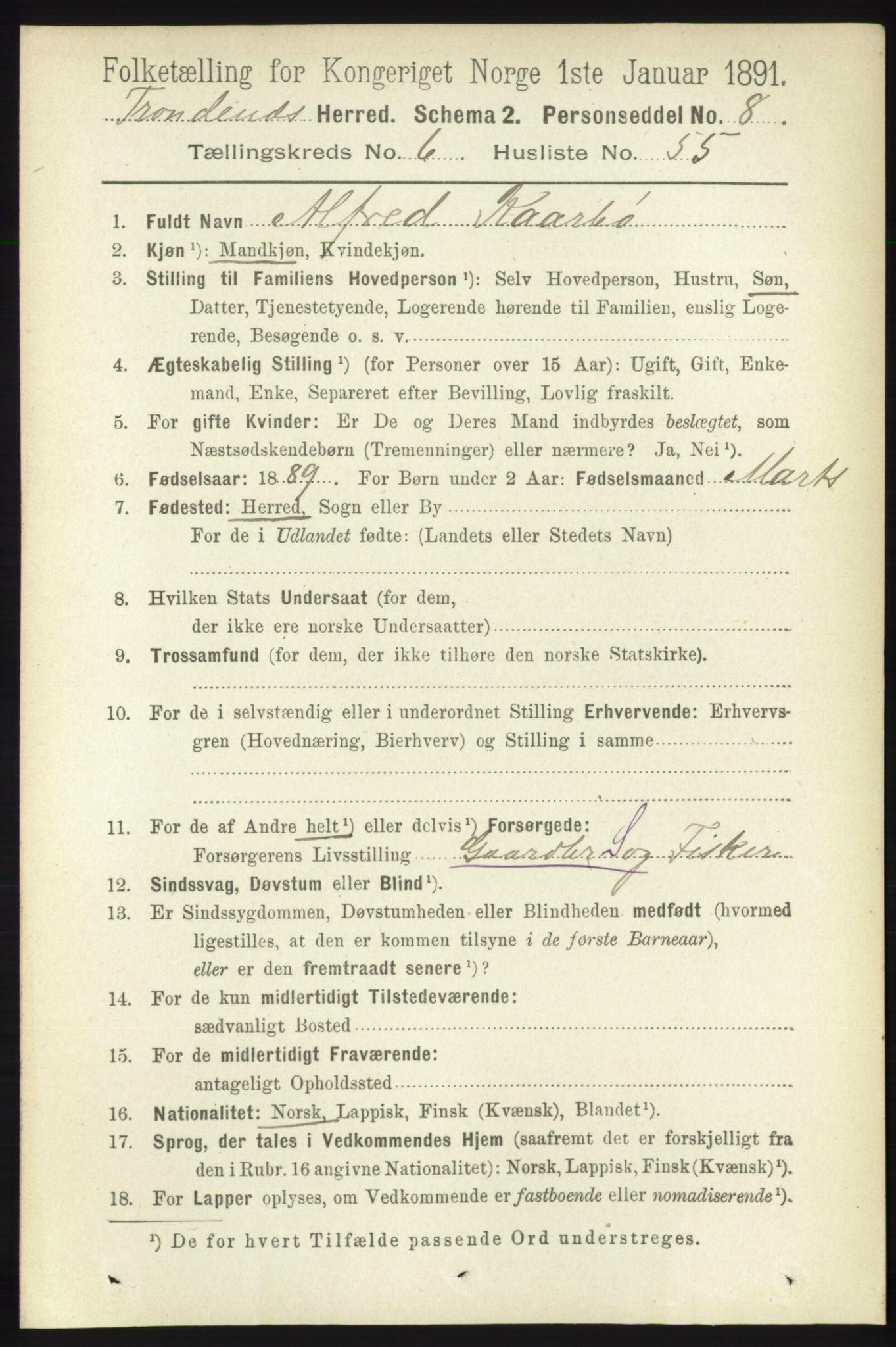 RA, 1891 census for 1914 Trondenes, 1891, p. 4175