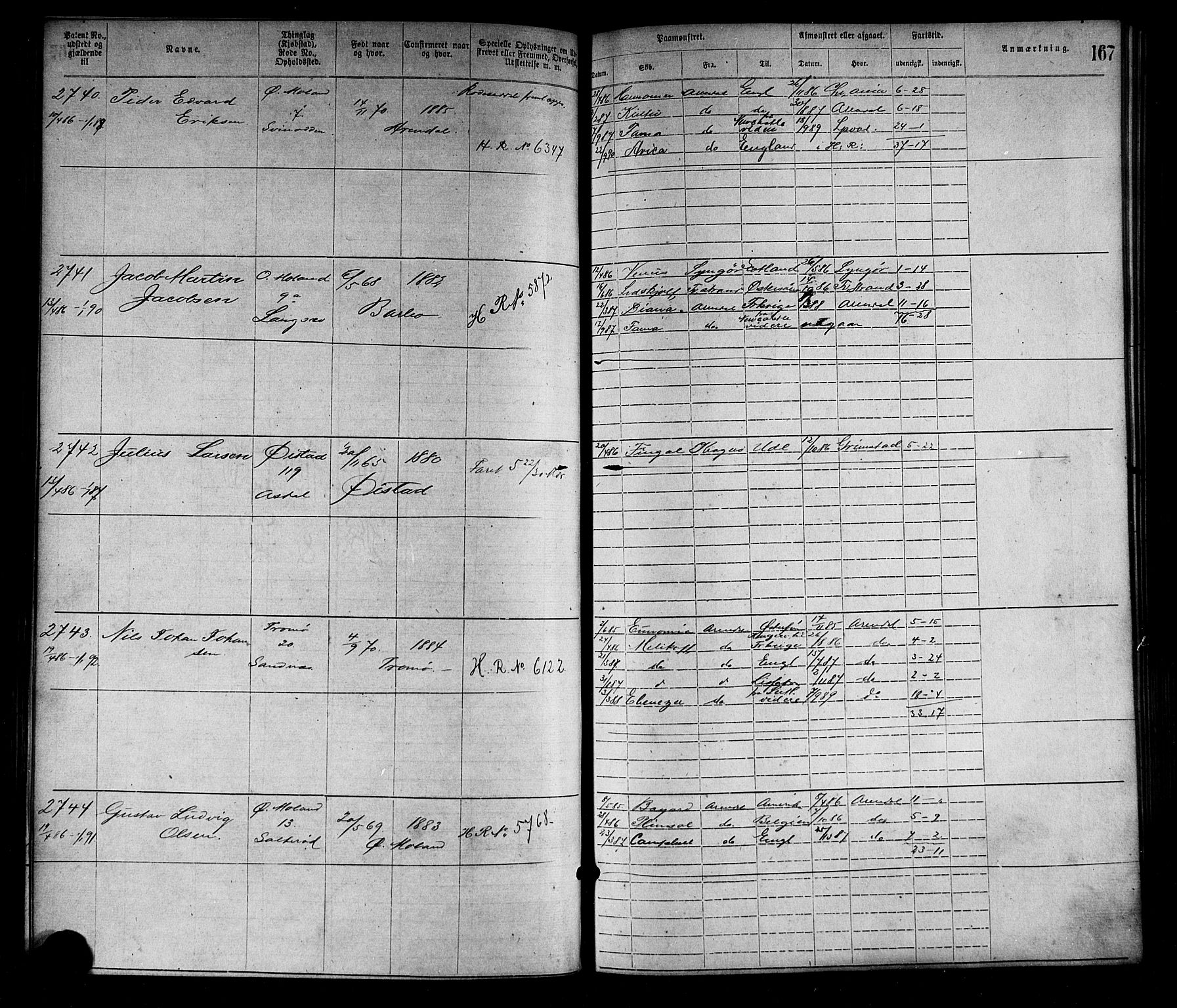 Arendal mønstringskrets, SAK/2031-0012/F/Fa/L0003: Annotasjonsrulle nr 1911-3827 med register, S-3, 1880-1892, p. 197