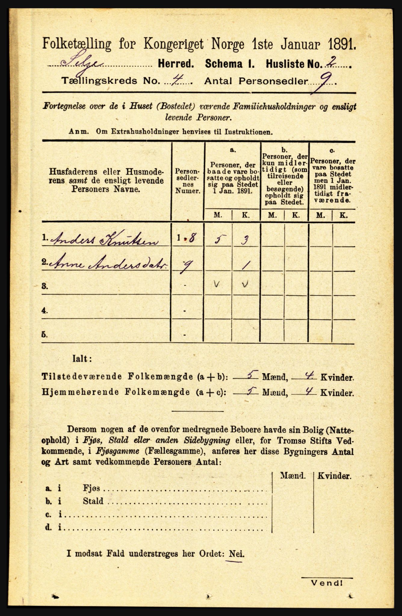 RA, 1891 census for 1441 Selje, 1891, p. 906