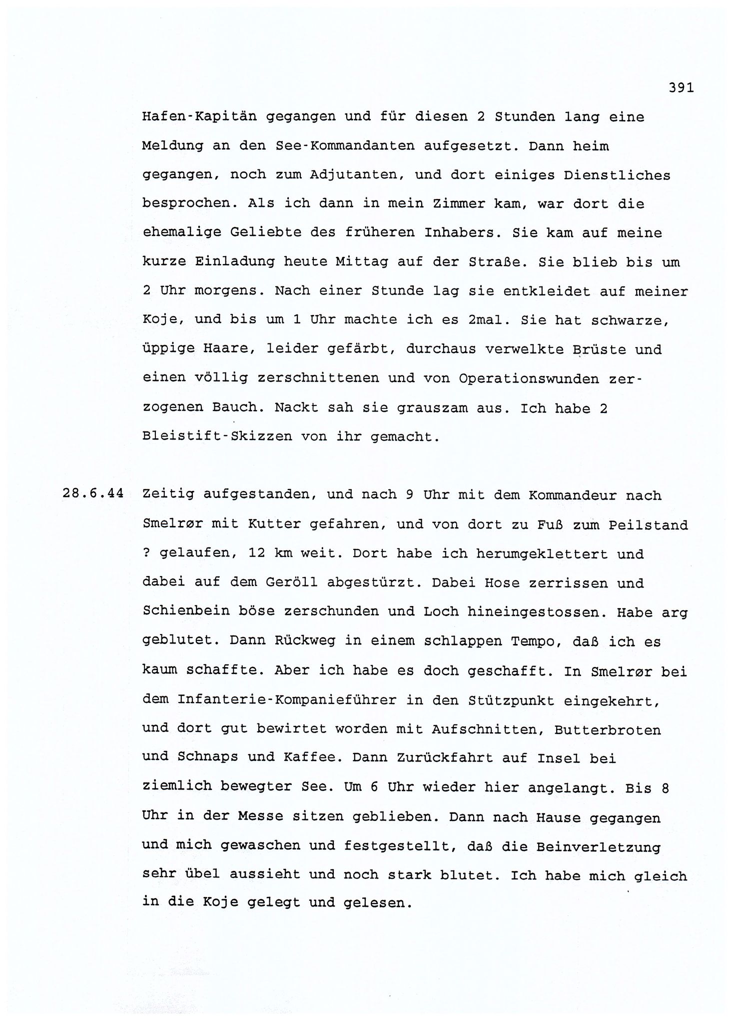 Dagbokopptegnelser av en tysk marineoffiser stasjonert i Norge , FMFB/A-1160/F/L0001: Dagbokopptegnelser av en tysk marineoffiser stasjonert i Norge, 1941-1944, p. 391