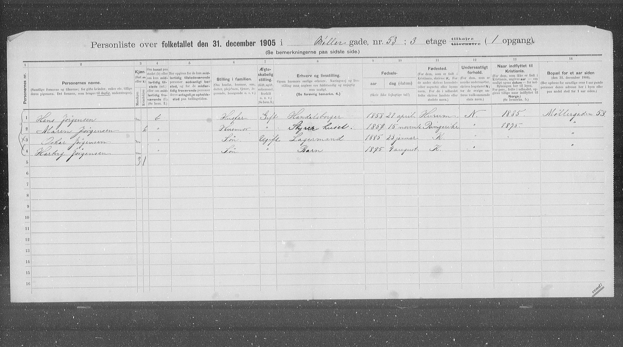 OBA, Municipal Census 1905 for Kristiania, 1905, p. 36253