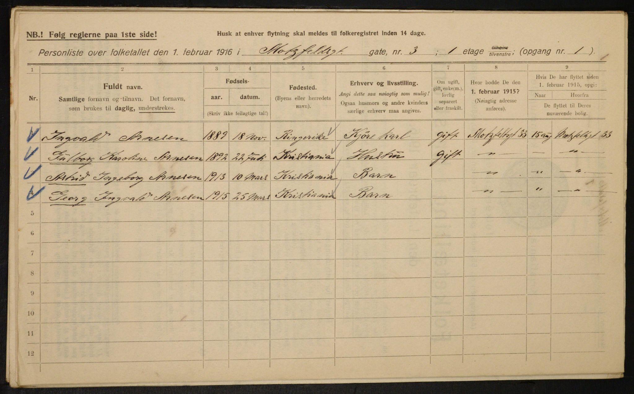 OBA, Municipal Census 1916 for Kristiania, 1916, p. 67567