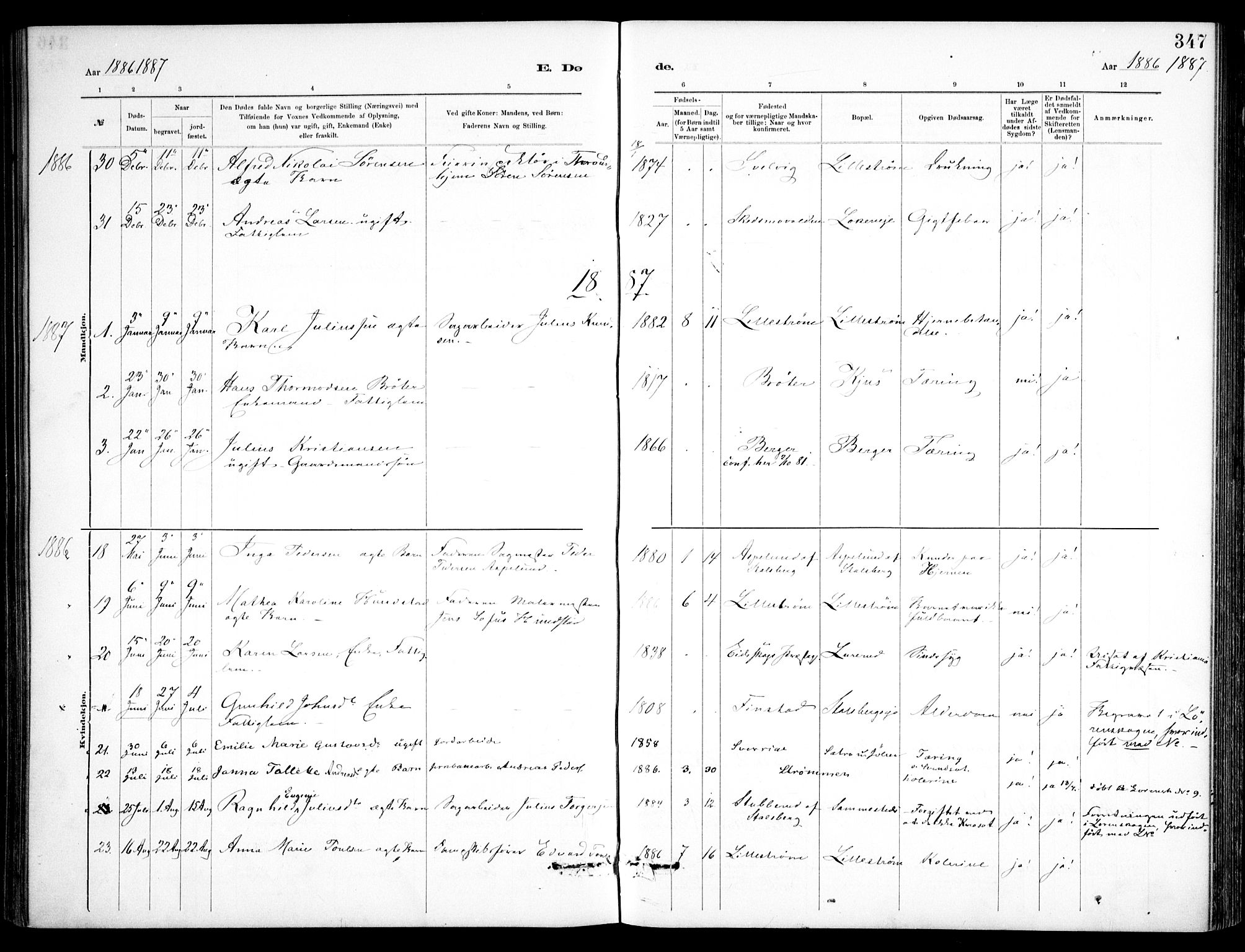 Skedsmo prestekontor Kirkebøker, AV/SAO-A-10033a/F/Fa/L0013: Parish register (official) no. I 13, 1883-1891, p. 347