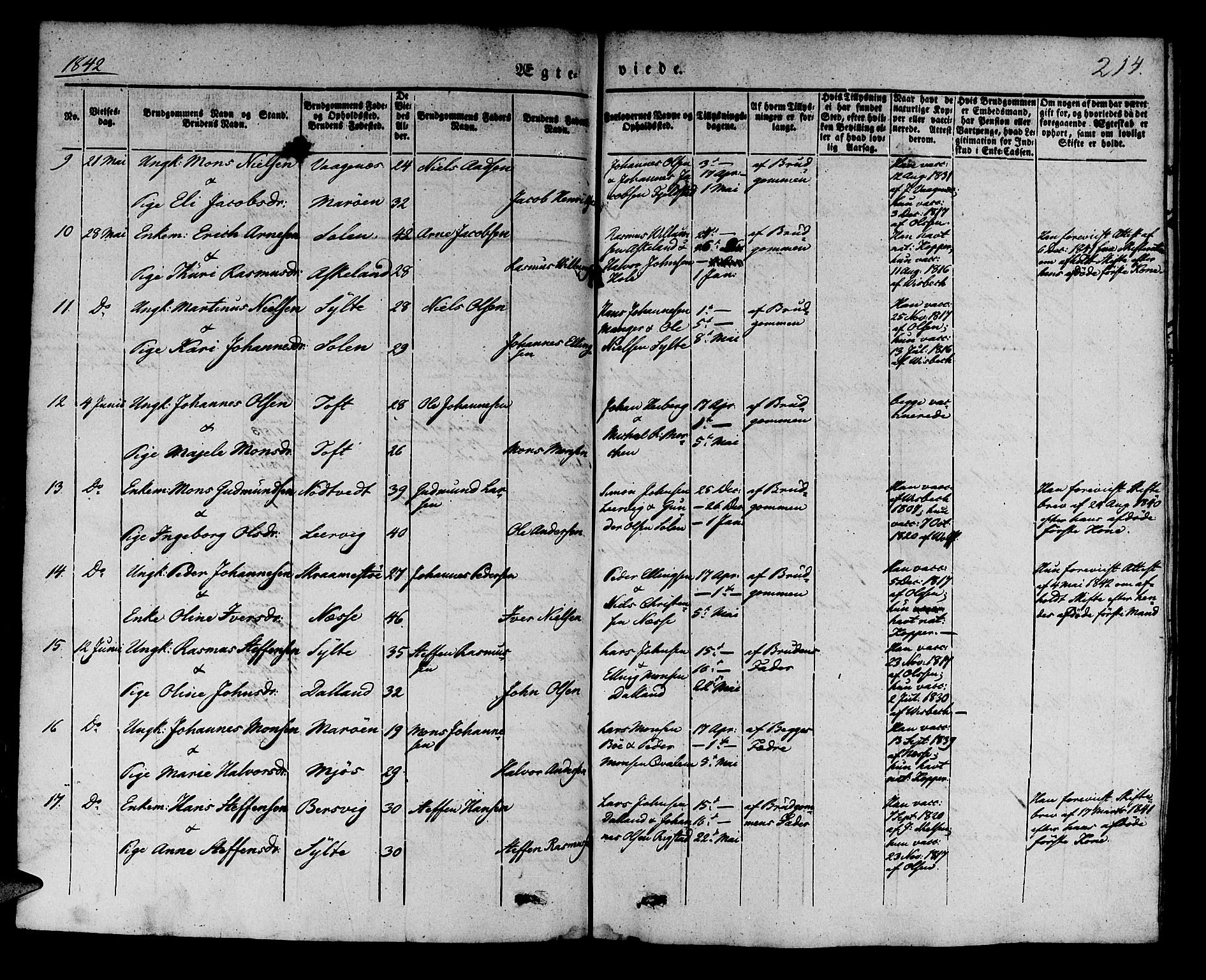 Manger sokneprestembete, AV/SAB-A-76801/H/Haa: Parish register (official) no. A 5, 1839-1848, p. 214