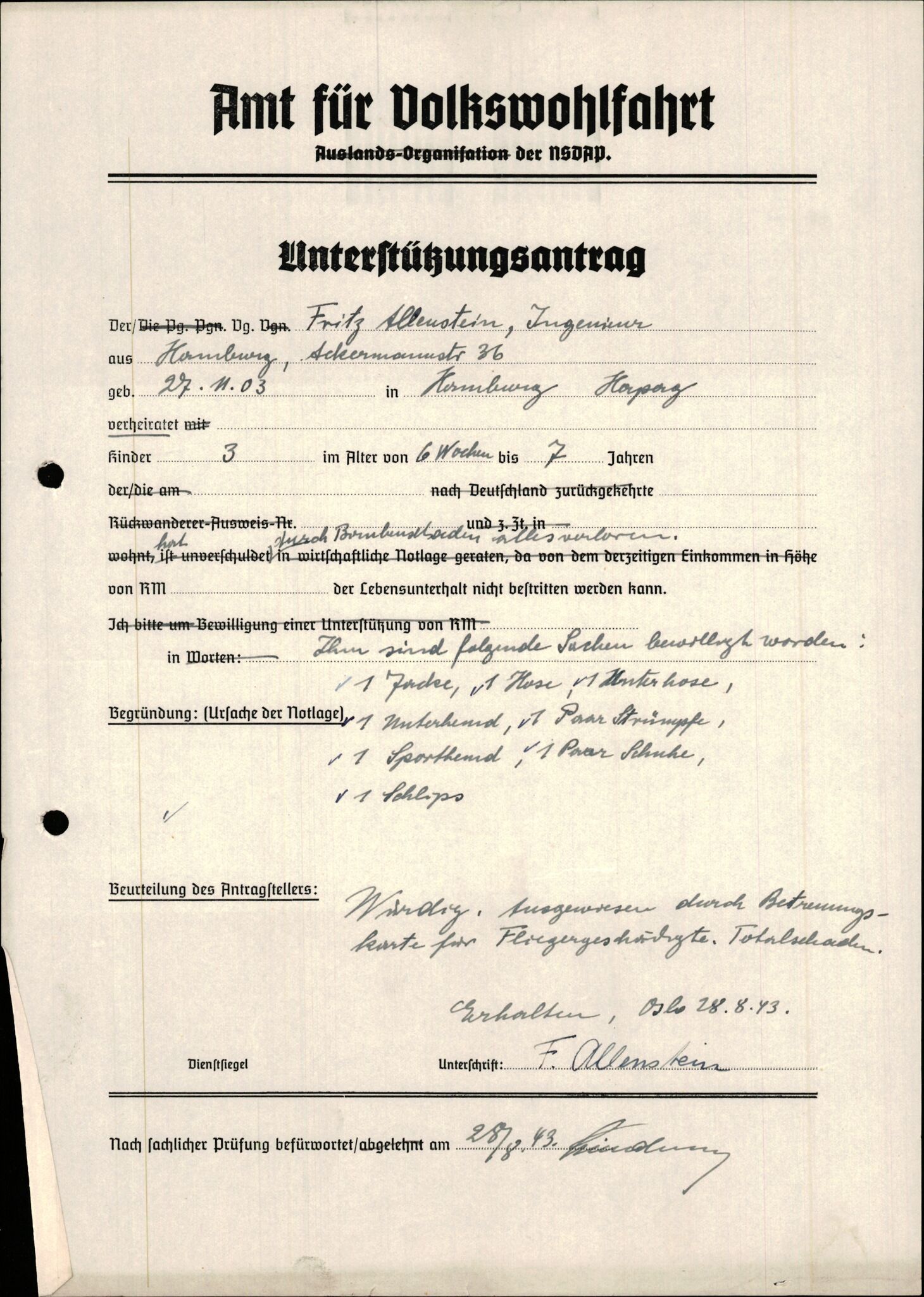 Forsvarets Overkommando. 2 kontor. Arkiv 11.4. Spredte tyske arkivsaker, AV/RA-RAFA-7031/D/Dar/Darb/L0015: Reichskommissariat - NSDAP in Norwegen, 1938-1945, p. 999