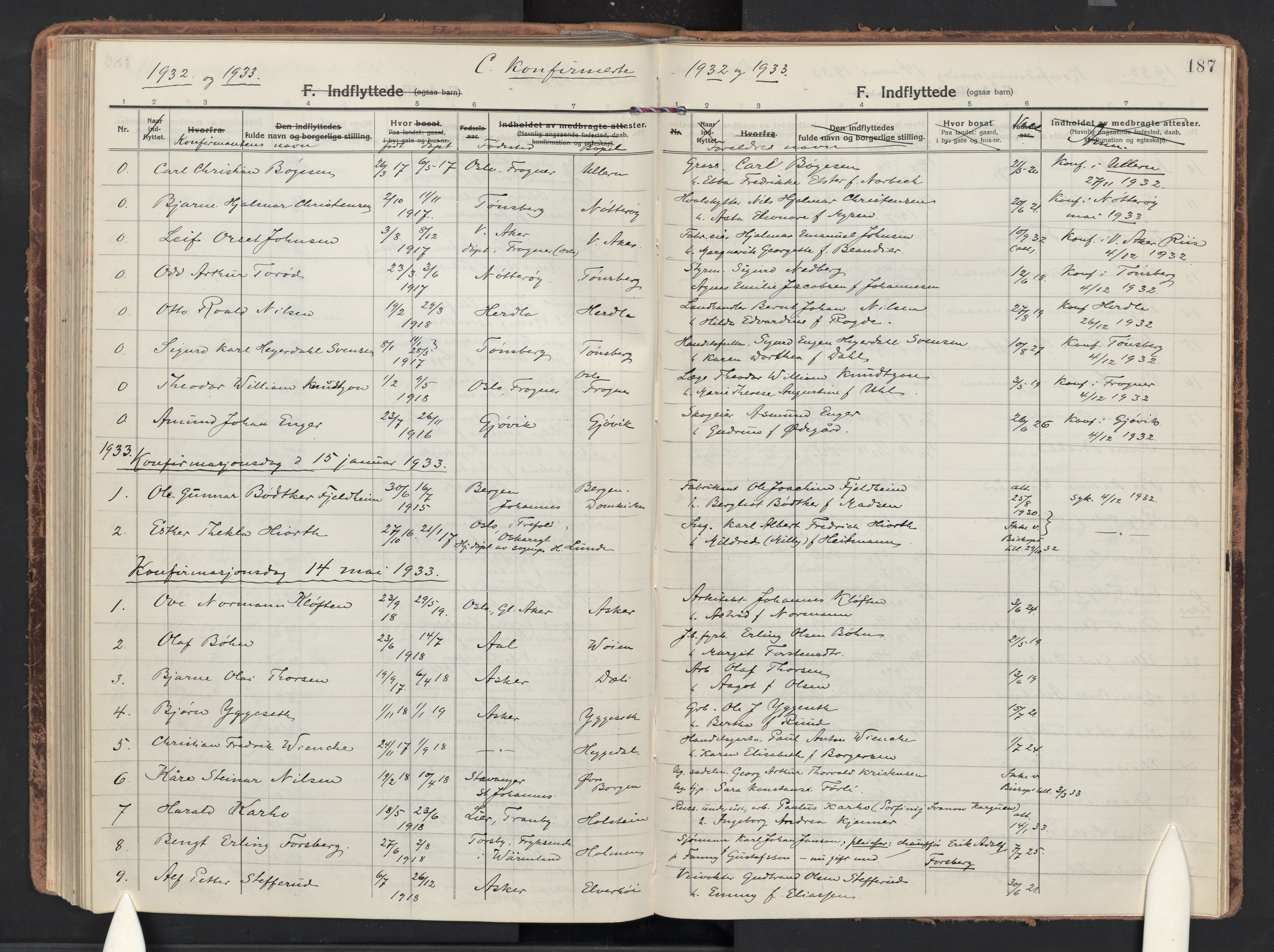 Asker prestekontor Kirkebøker, SAO/A-10256a/F/Fa/L0019: Parish register (official) no. I 19, 1918-1935, p. 187