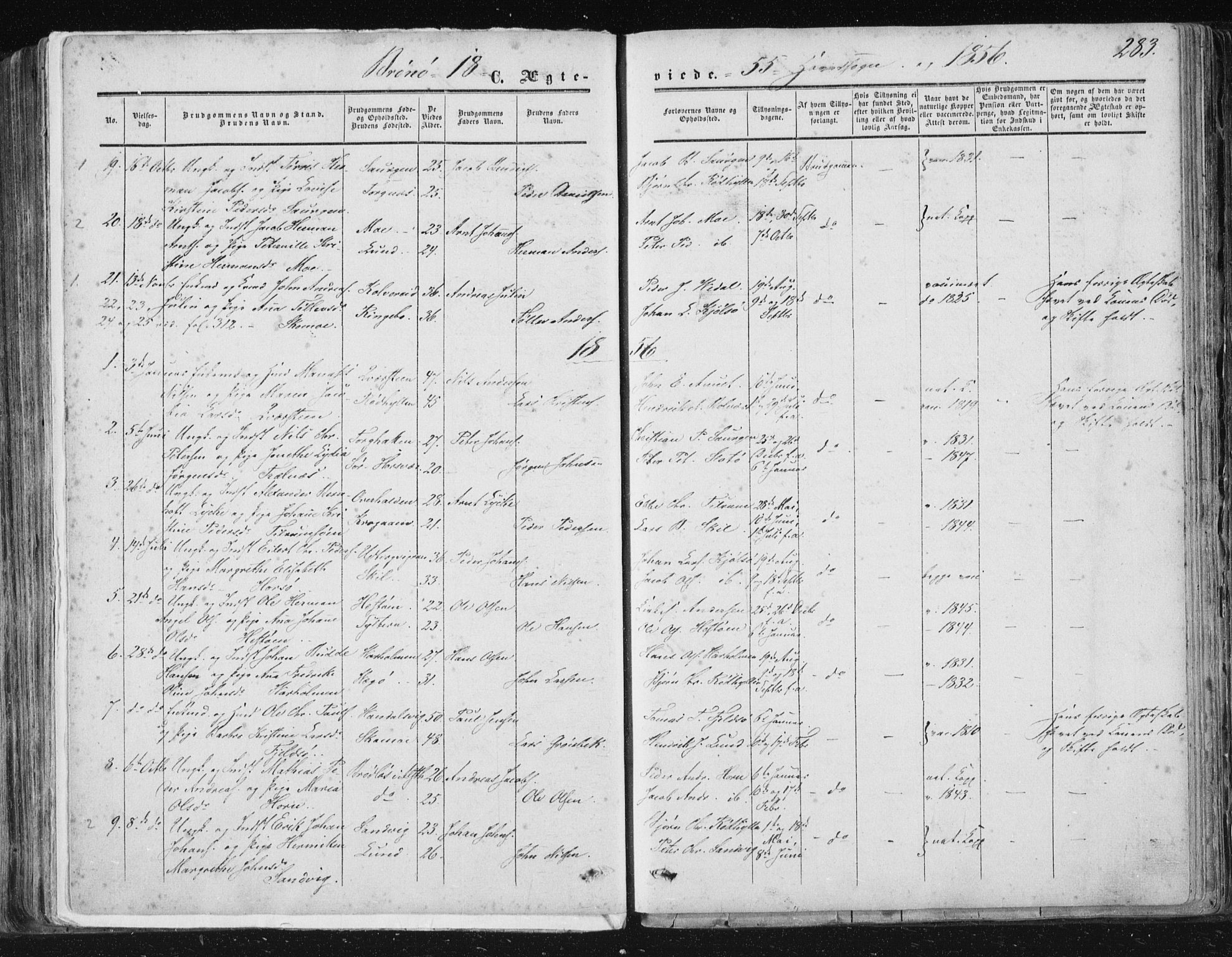 Ministerialprotokoller, klokkerbøker og fødselsregistre - Nordland, SAT/A-1459/813/L0198: Parish register (official) no. 813A08, 1834-1874, p. 283