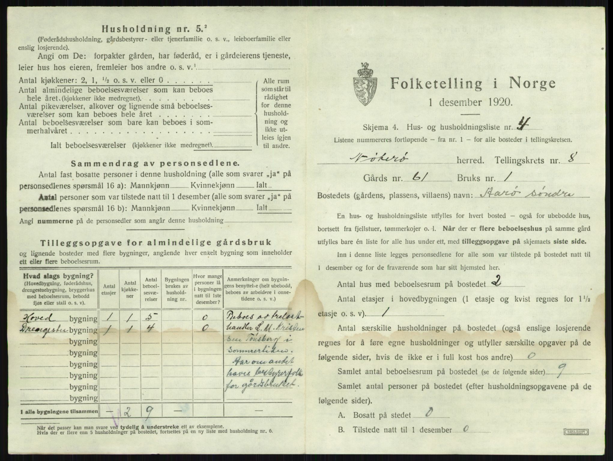 SAKO, 1920 census for Nøtterøy, 1920, p. 1509