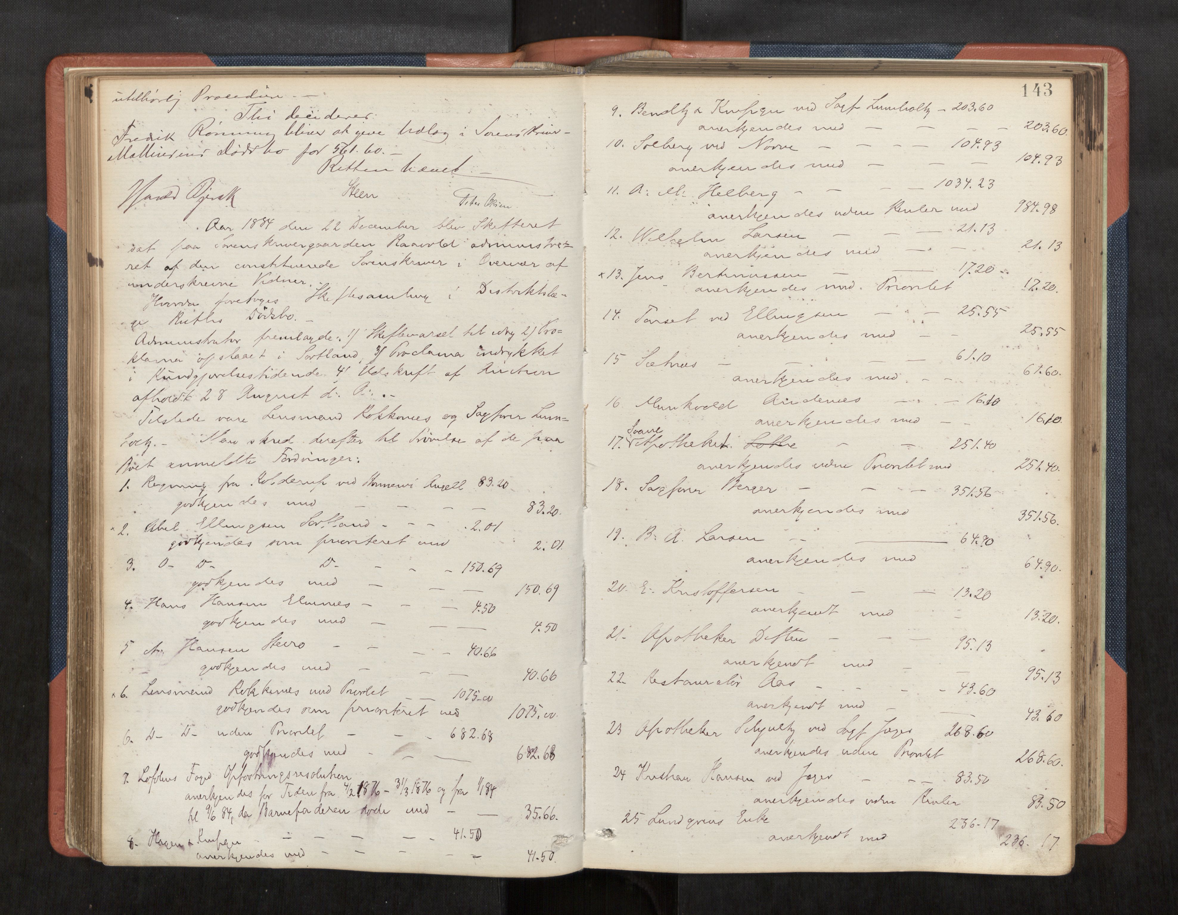 Vesterålen sorenskriveri, AV/SAT-A-4180/1/3/3B/L0003: Skiftebehandlingsprotokoll, 1881-1895, p. 143