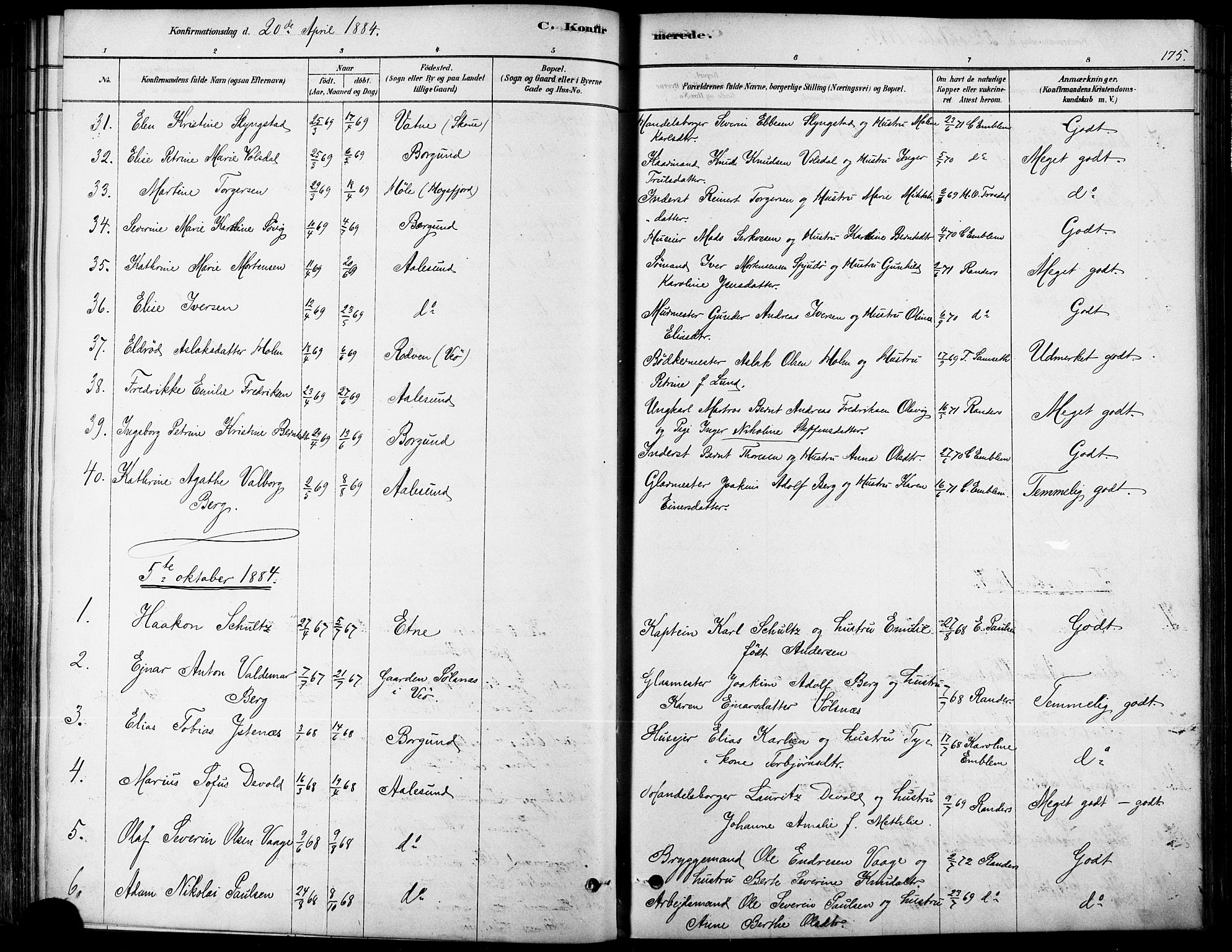 Ministerialprotokoller, klokkerbøker og fødselsregistre - Møre og Romsdal, AV/SAT-A-1454/529/L0454: Parish register (official) no. 529A04, 1878-1885, p. 175