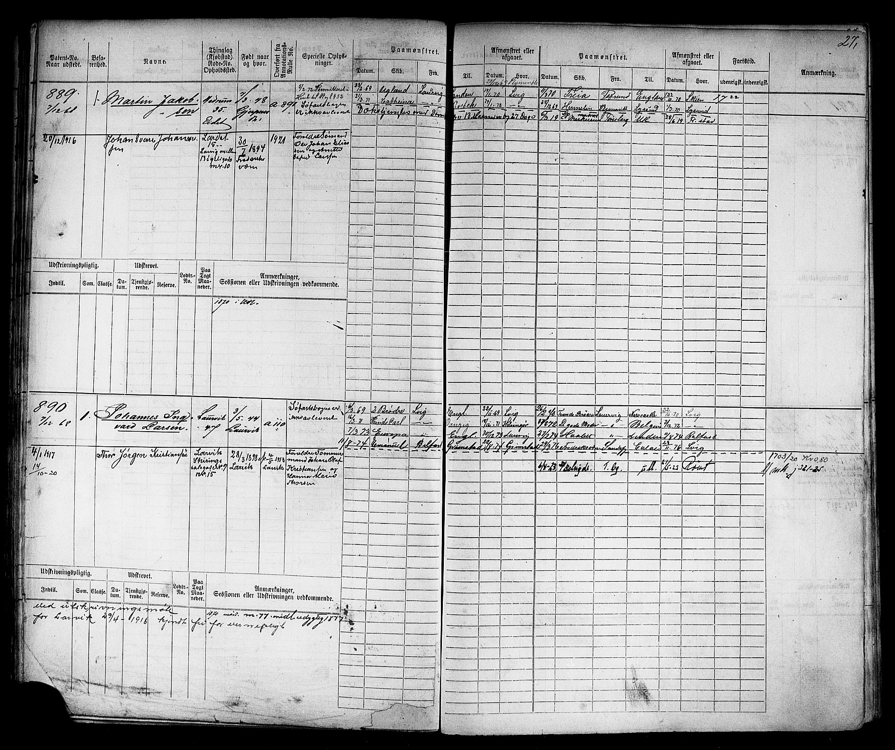 Larvik innrulleringskontor, AV/SAKO-A-787/F/Fc/L0004: Hovedrulle, 1868, p. 28