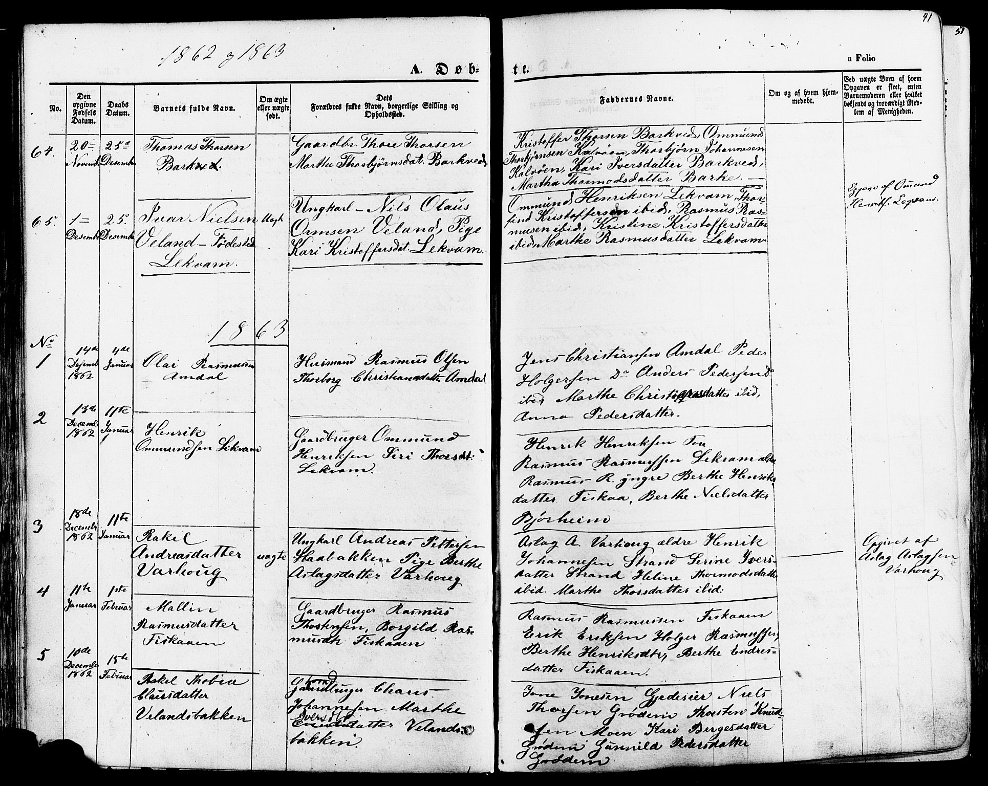 Strand sokneprestkontor, SAST/A-101828/H/Ha/Haa/L0007: Parish register (official) no. A 7, 1855-1881, p. 41