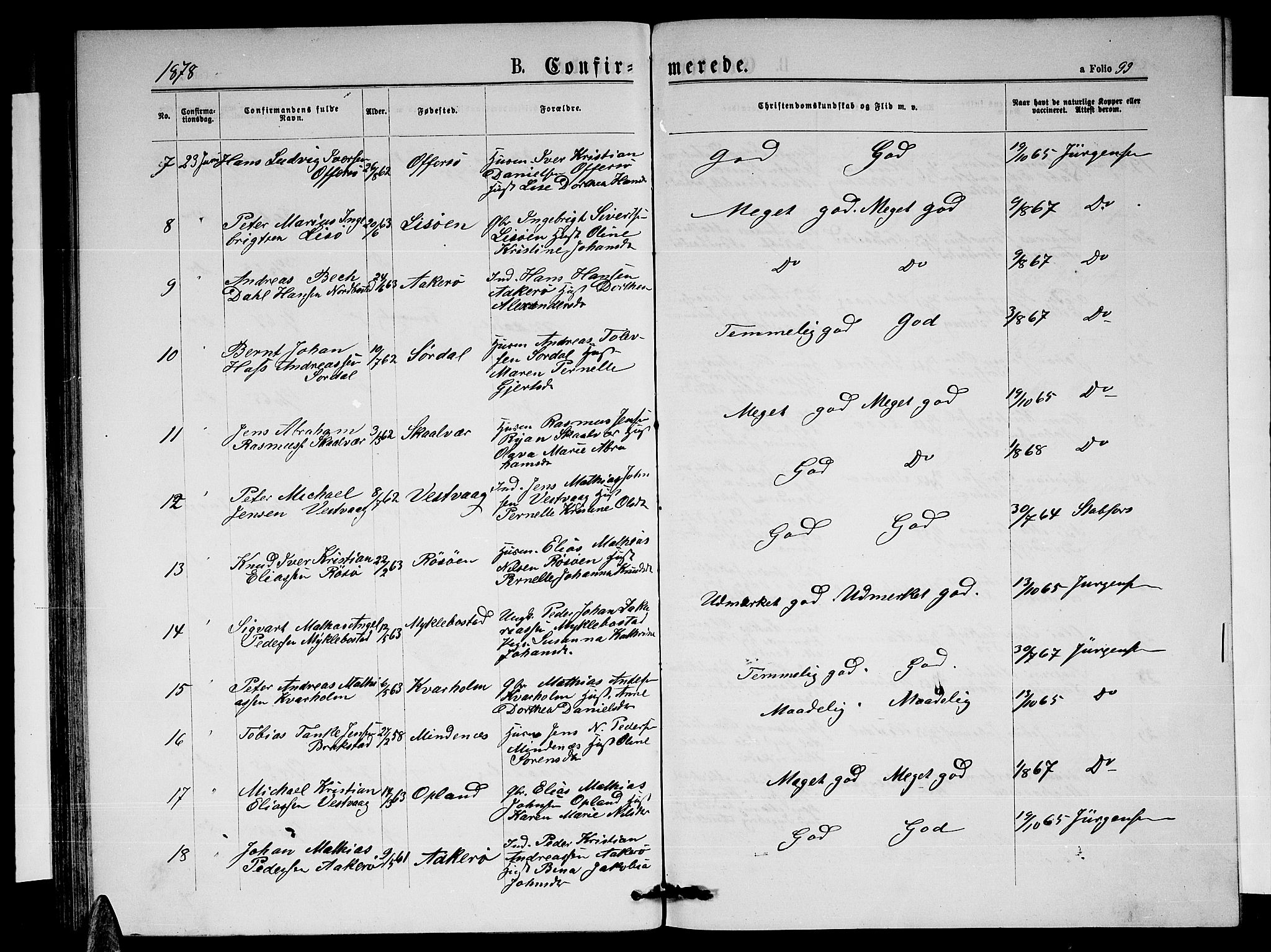 Ministerialprotokoller, klokkerbøker og fødselsregistre - Nordland, AV/SAT-A-1459/817/L0267: Parish register (copy) no. 817C02, 1870-1883, p. 99