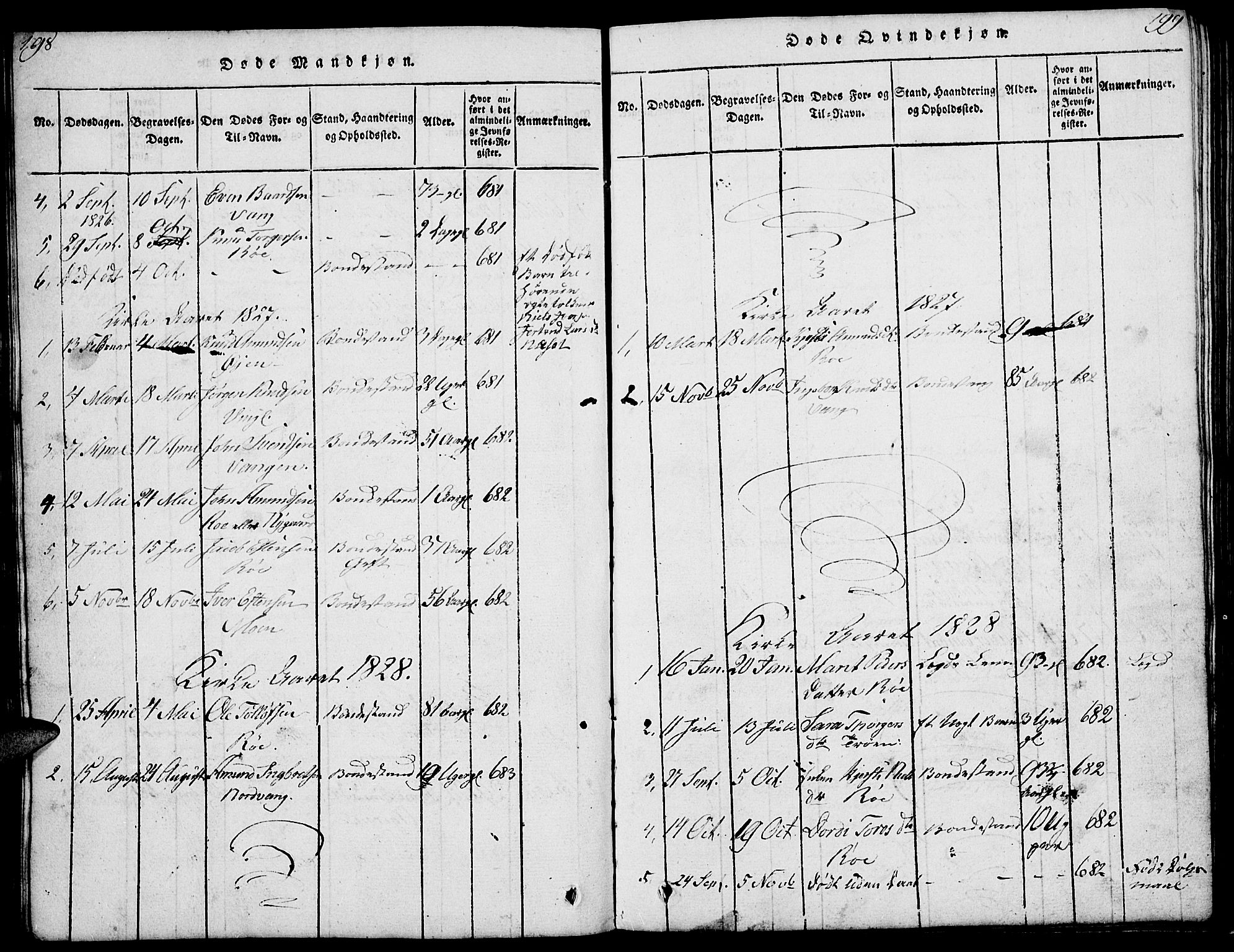Tolga prestekontor, SAH/PREST-062/L/L0003: Parish register (copy) no. 3, 1815-1862, p. 198-199