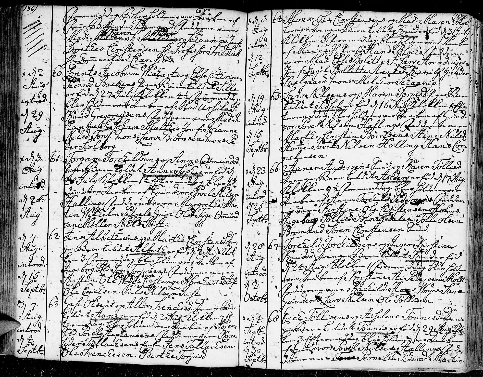 Kristiansand domprosti, AV/SAK-1112-0006/F/Fa/L0002: Parish register (official) no. A 2, 1755-1778, p. 186-187