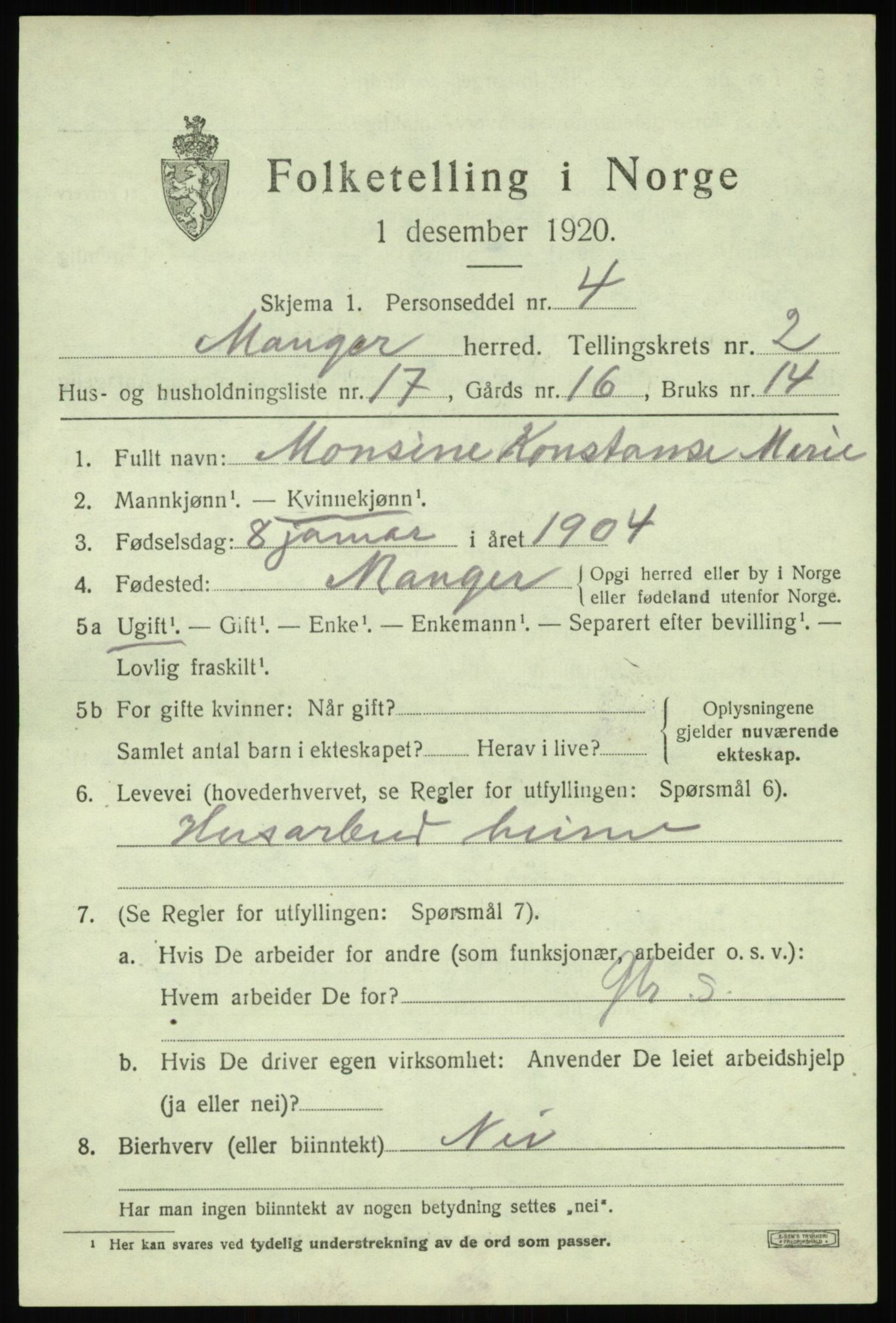 SAB, 1920 census for Manger, 1920, p. 2183