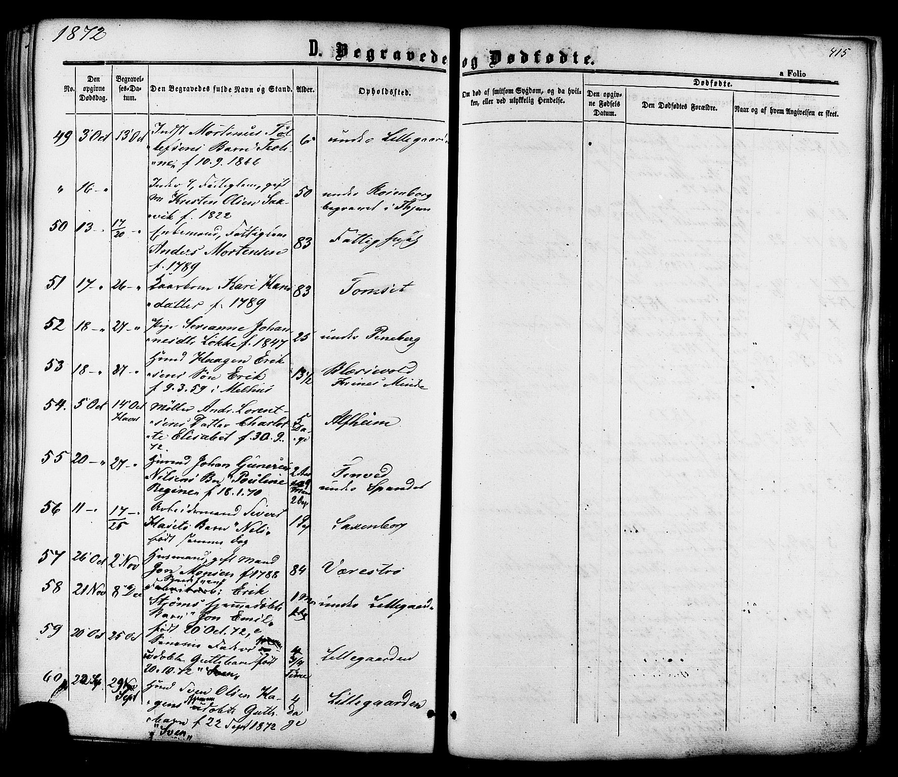 Ministerialprotokoller, klokkerbøker og fødselsregistre - Sør-Trøndelag, SAT/A-1456/606/L0293: Parish register (official) no. 606A08, 1866-1877, p. 415