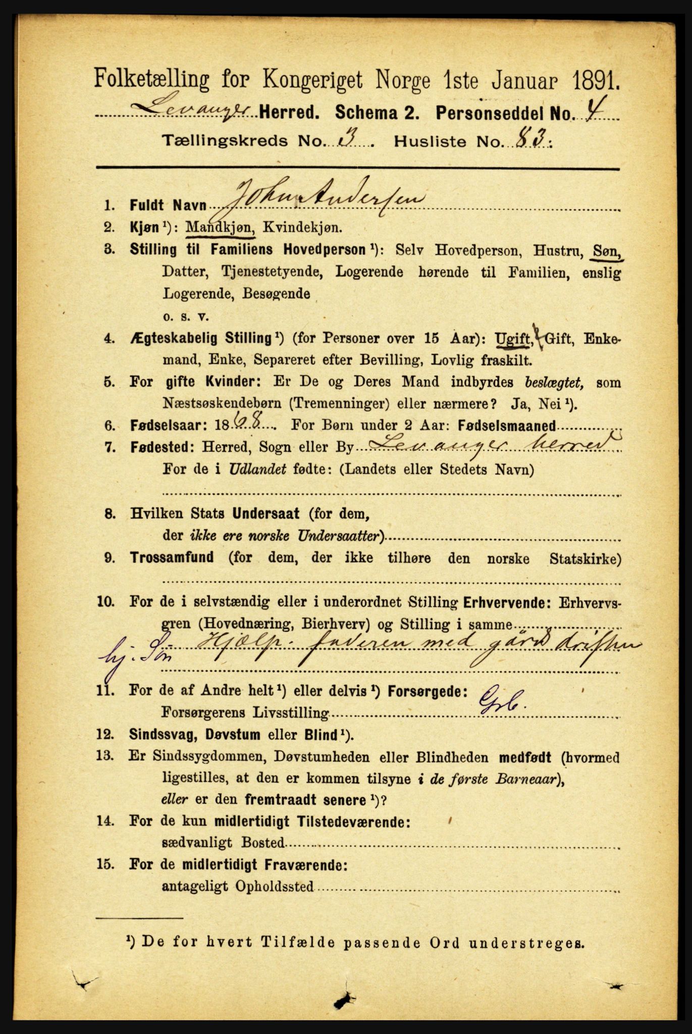 RA, 1891 census for 1720 Levanger, 1891, p. 2072