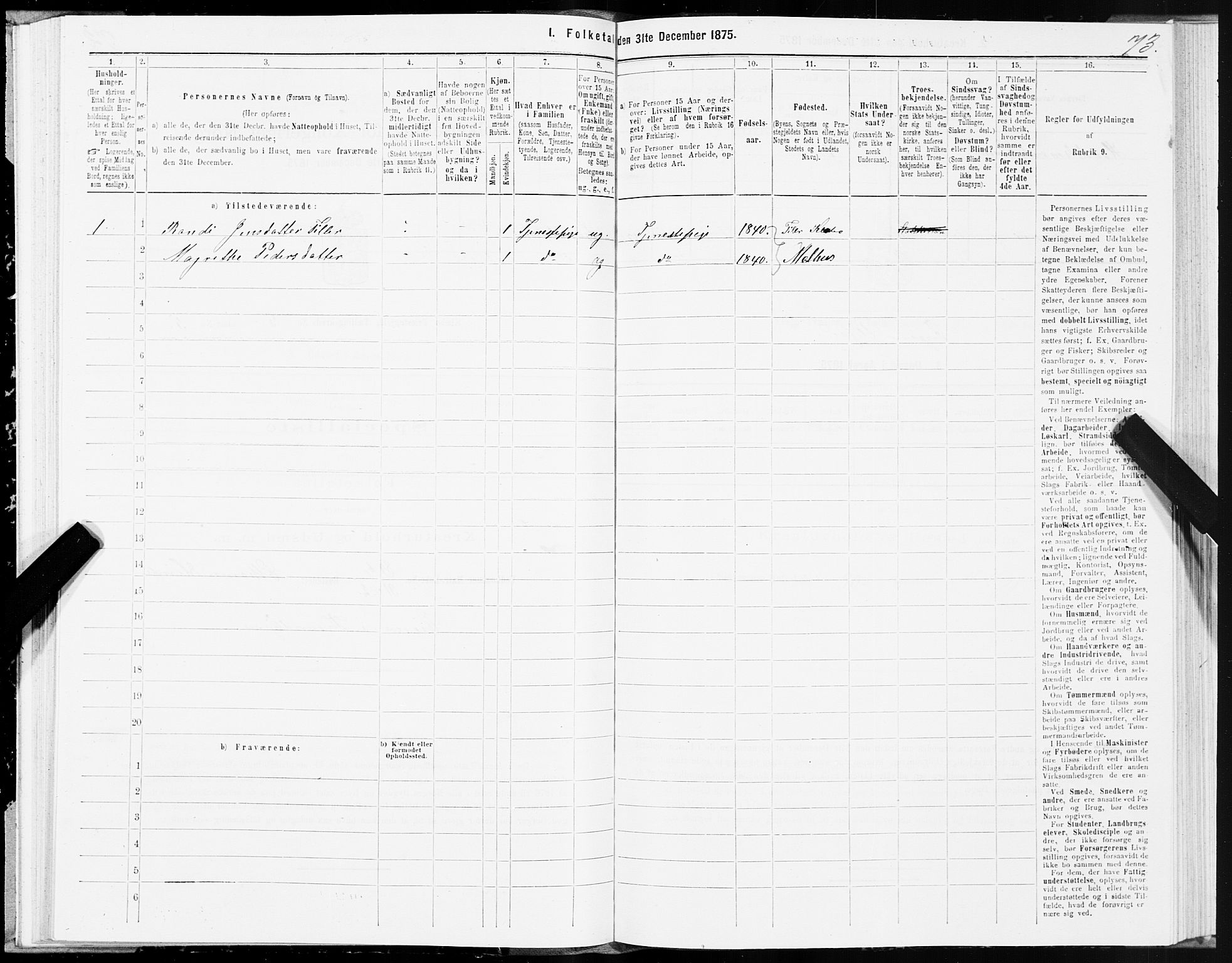 SAT, 1875 census for 1662P Klæbu, 1875, p. 2073