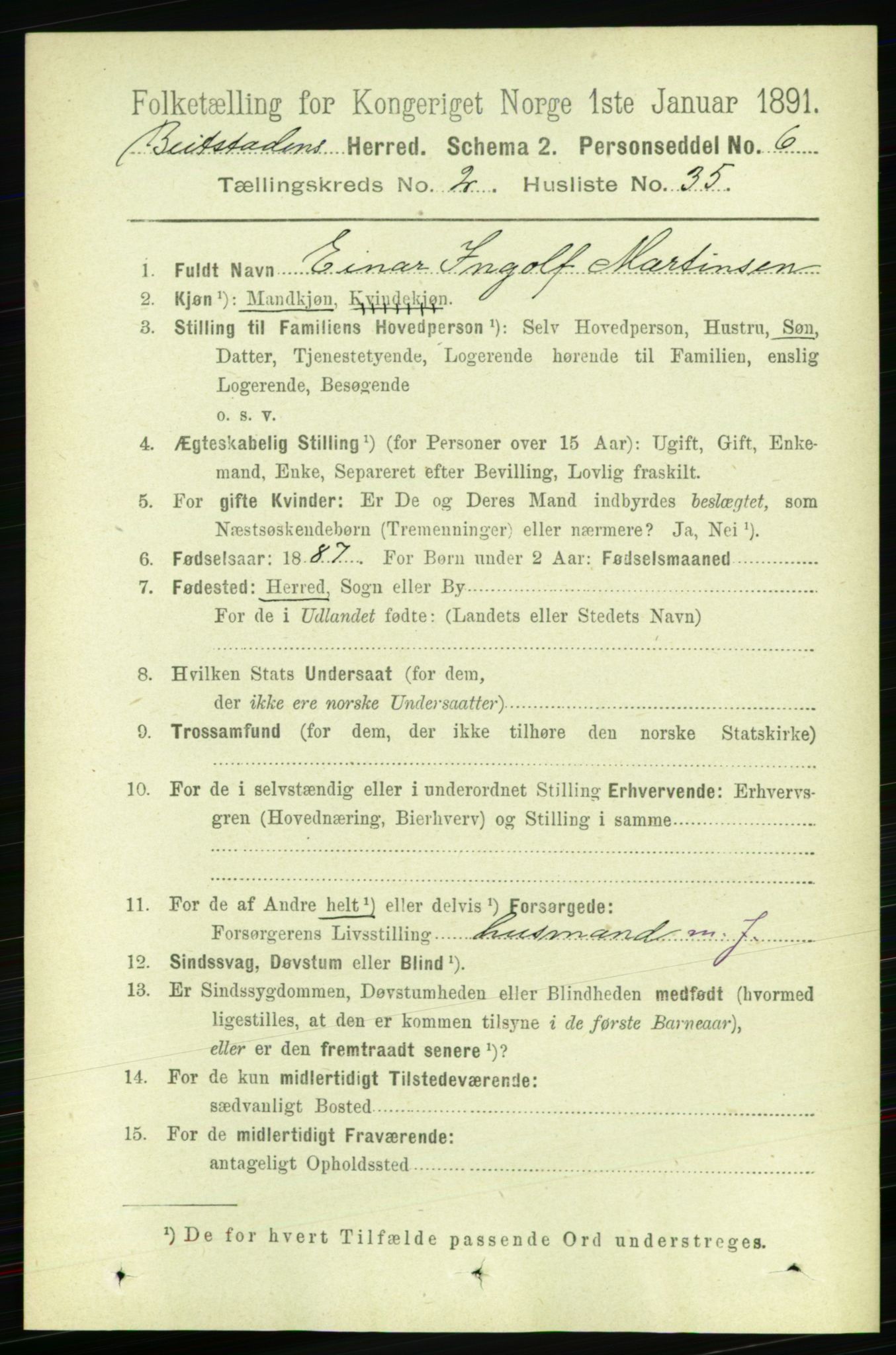 RA, 1891 census for 1727 Beitstad, 1891, p. 563