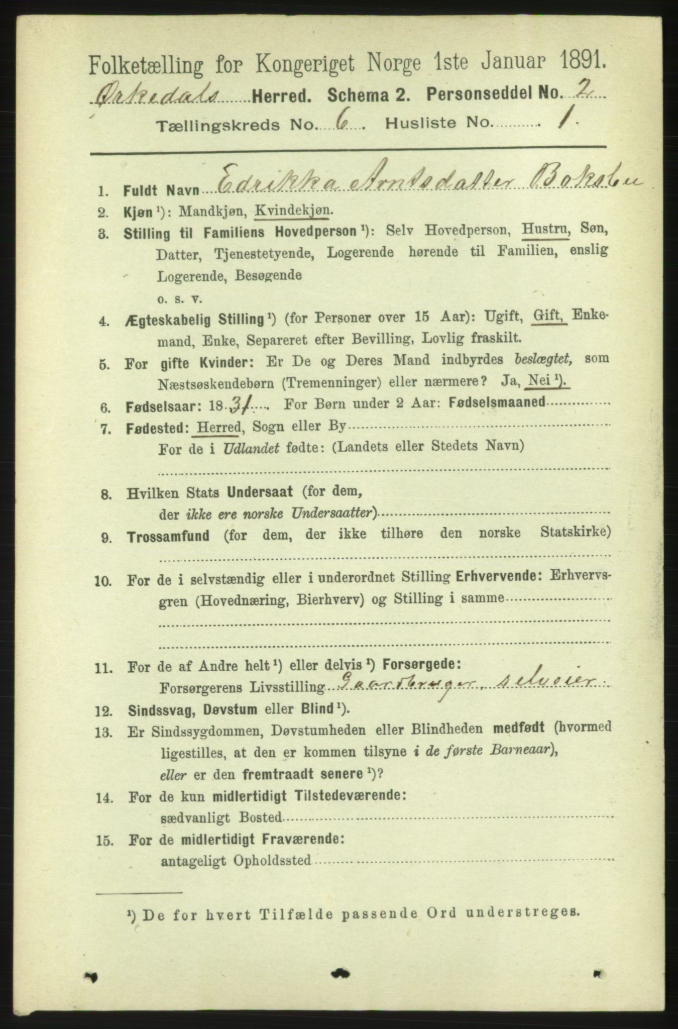 RA, 1891 census for 1638 Orkdal, 1891, p. 2857