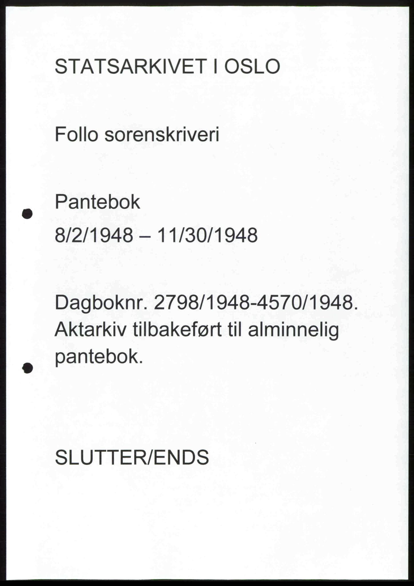 Follo sorenskriveri, SAO/A-10274/G/Ga/Gaa/L0085: Mortgage book no. I 85, 1948-1948