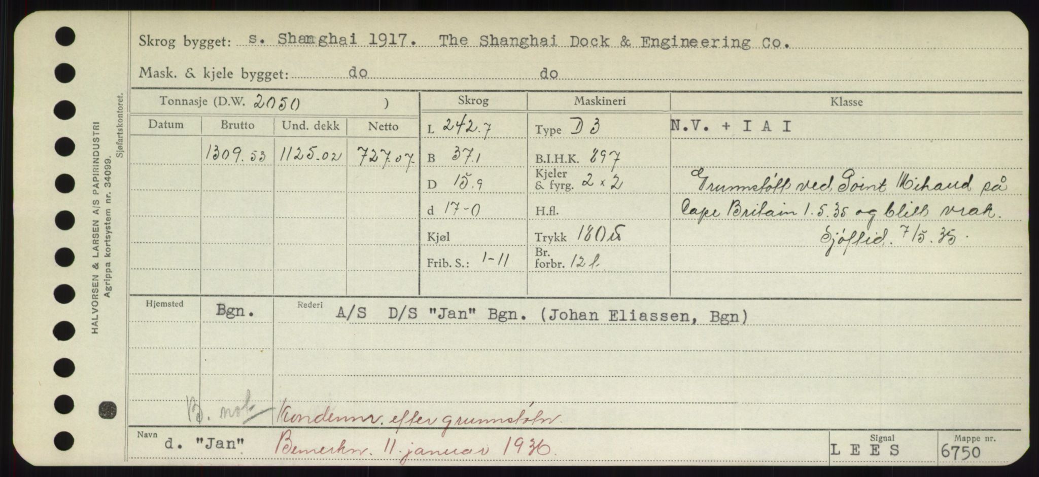 Sjøfartsdirektoratet med forløpere, Skipsmålingen, RA/S-1627/H/Hd/L0019: Fartøy, J, p. 105