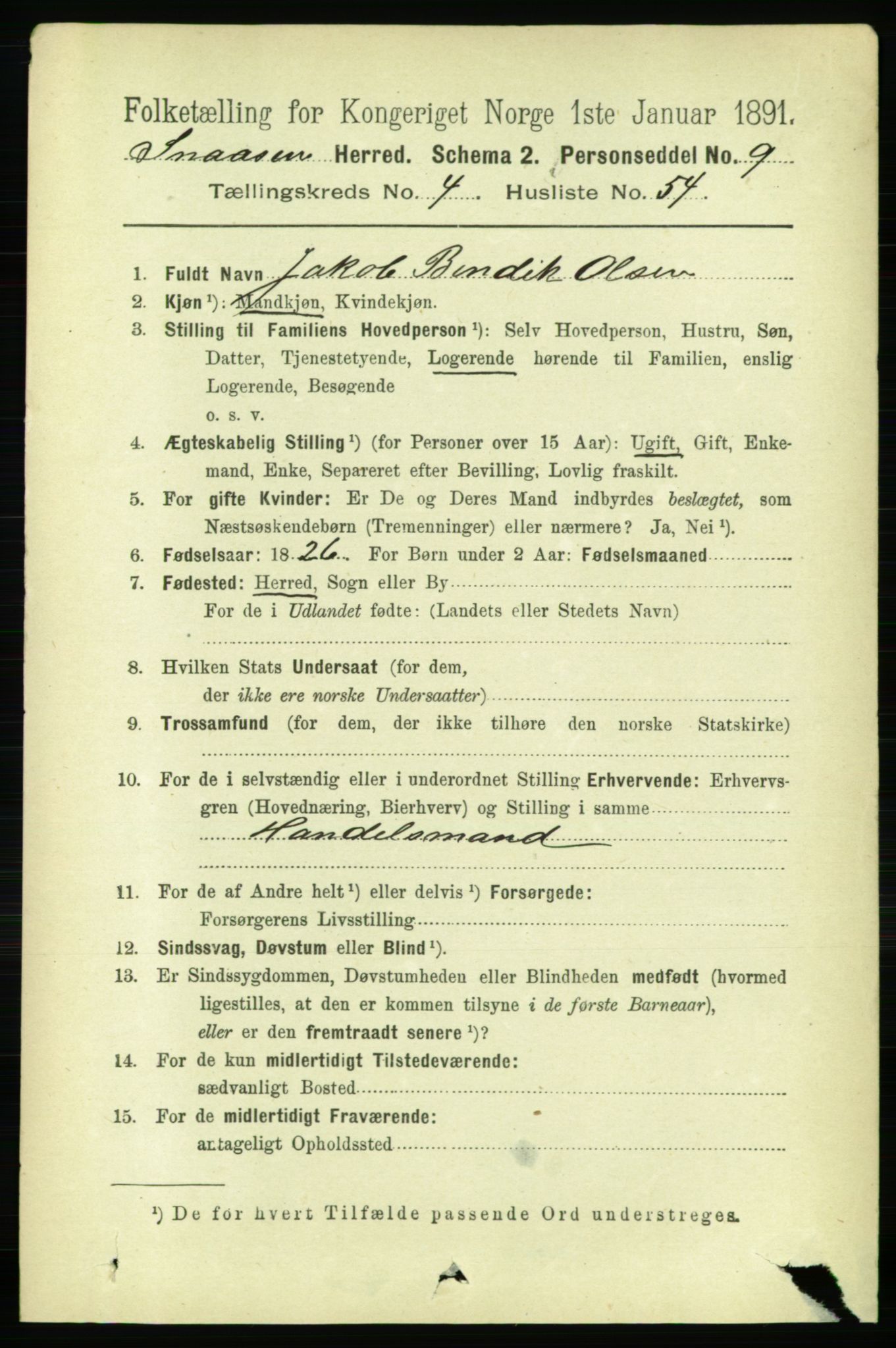 RA, 1891 census for 1736 Snåsa, 1891, p. 1411