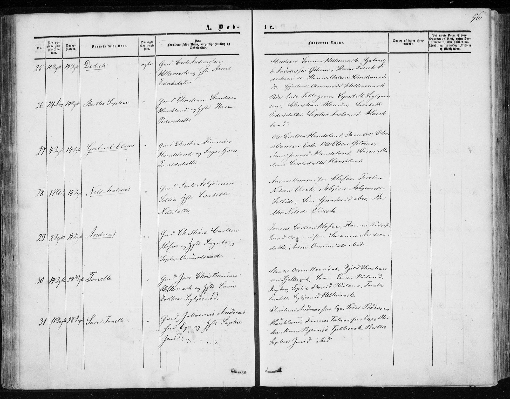 Lund sokneprestkontor, AV/SAST-A-101809/S06/L0009: Parish register (official) no. A 8, 1853-1877, p. 56