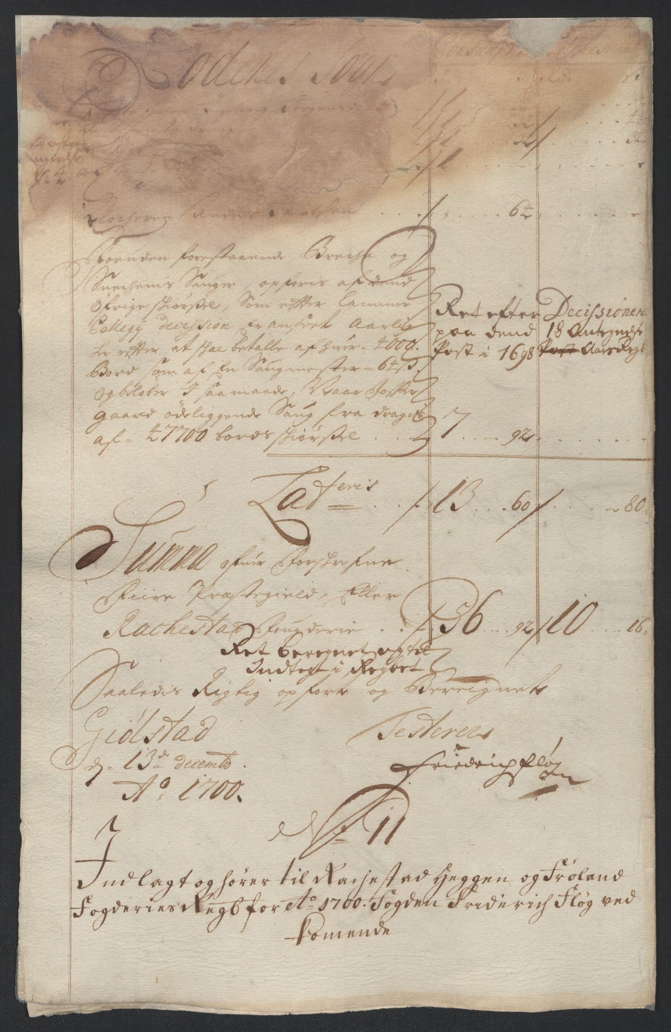 Rentekammeret inntil 1814, Reviderte regnskaper, Fogderegnskap, AV/RA-EA-4092/R07/L0291: Fogderegnskap Rakkestad, Heggen og Frøland, 1700, p. 13