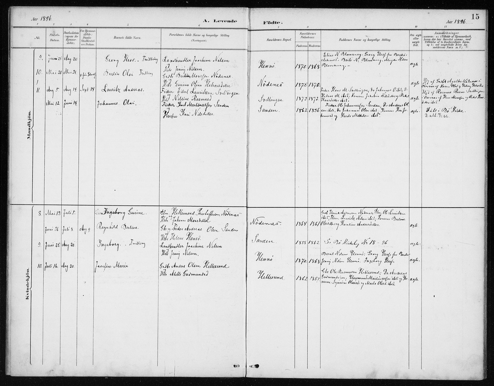 Manger sokneprestembete, SAB/A-76801/H/Haa: Parish register (official) no. E  2, 1891-1902, p. 15