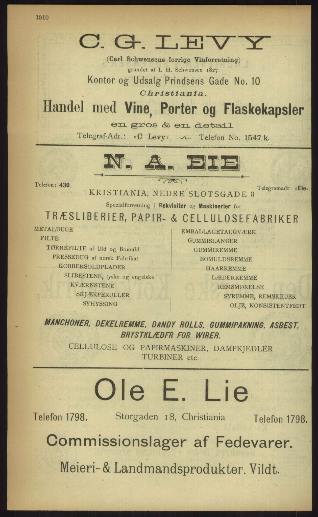 Kristiania/Oslo adressebok, PUBL/-, 1903, p. 1310