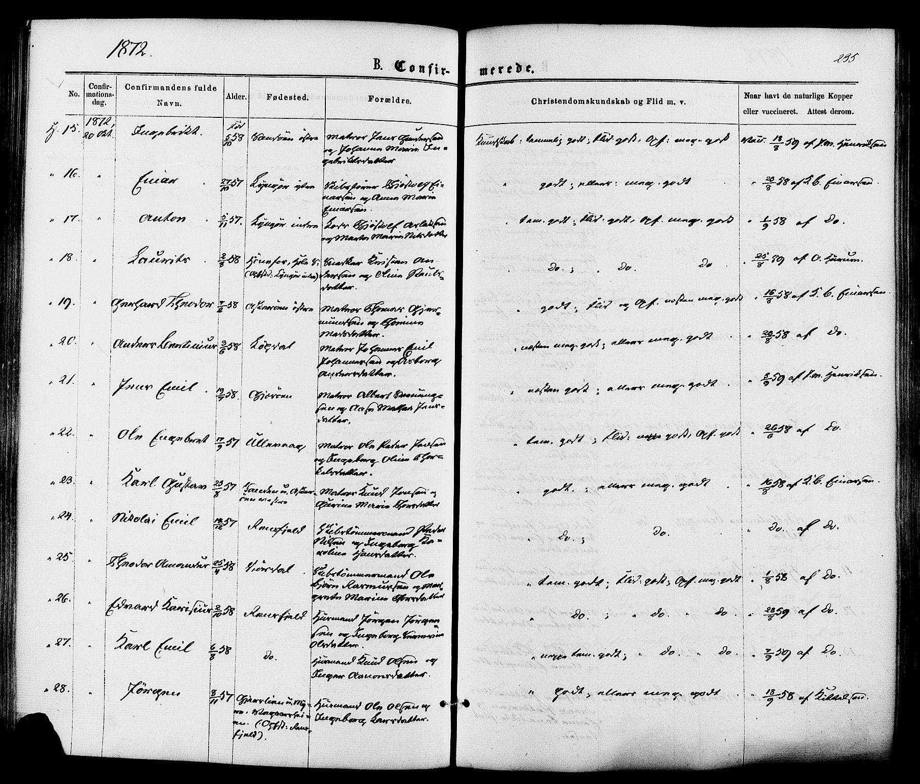 Dypvåg sokneprestkontor, AV/SAK-1111-0007/F/Fa/Faa/L0007: Parish register (official) no. A 7/ 1, 1872-1884, p. 235