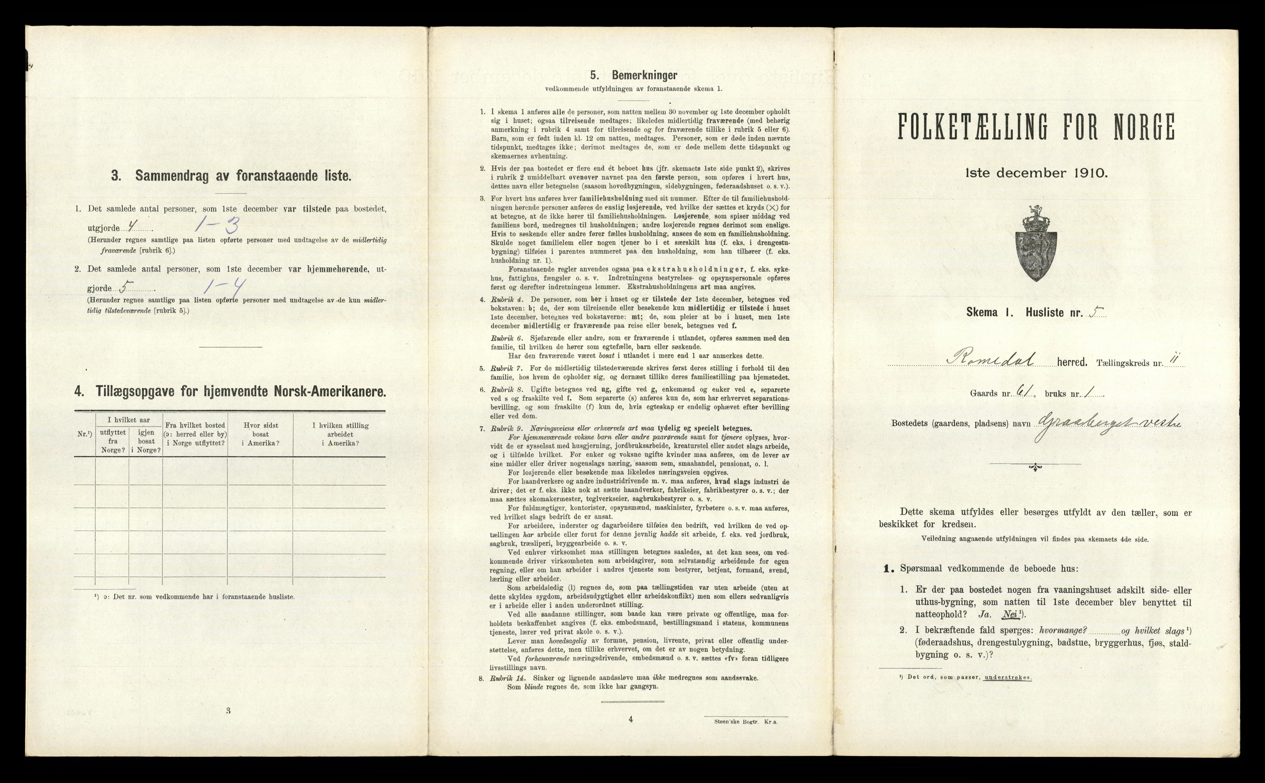 RA, 1910 census for Romedal, 1910, p. 1685