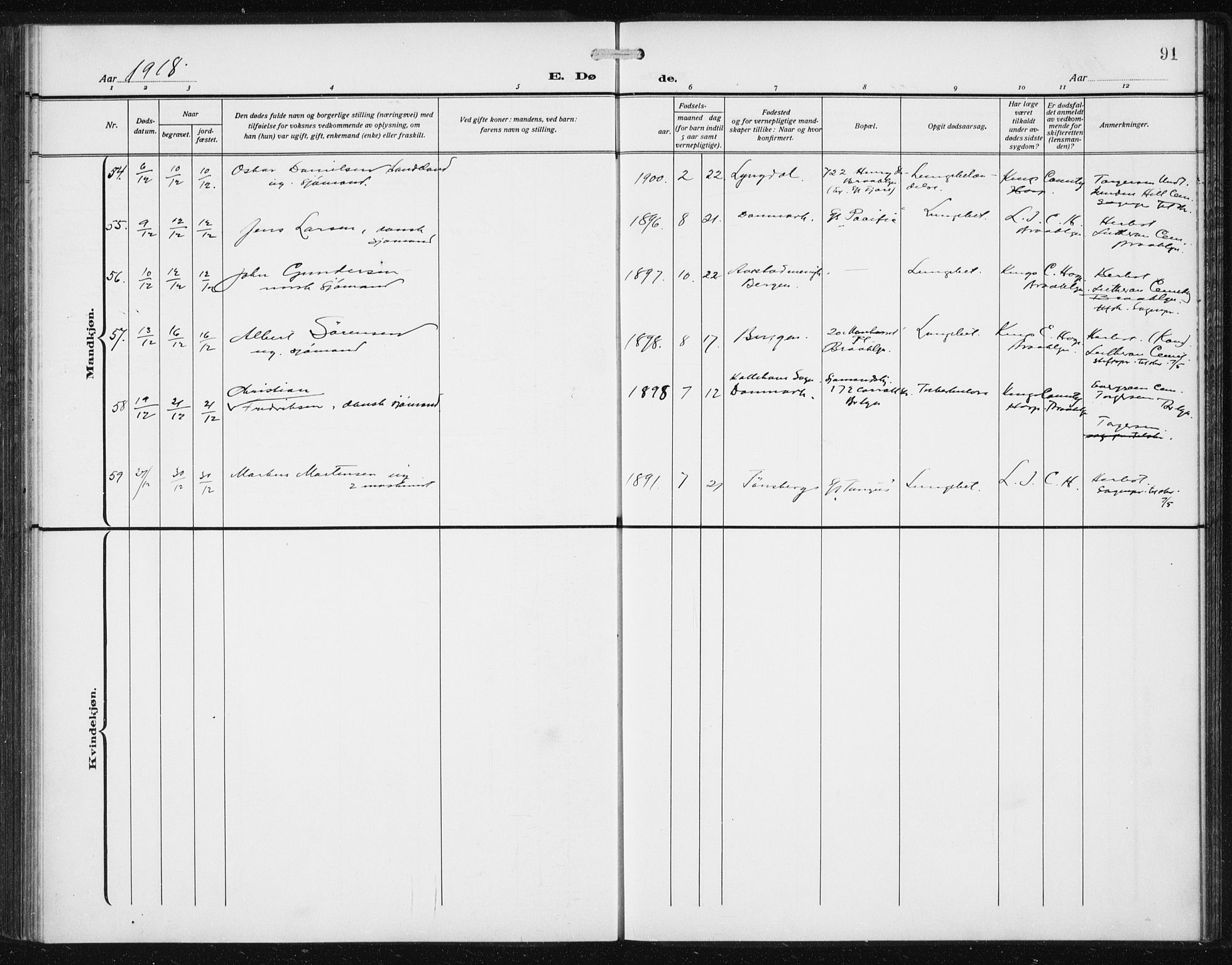 Den norske sjømannsmisjon i utlandet/New York, AV/SAB-SAB/PA-0110/H/Ha/L0007: Parish register (official) no. A 7, 1915-1923, p. 91