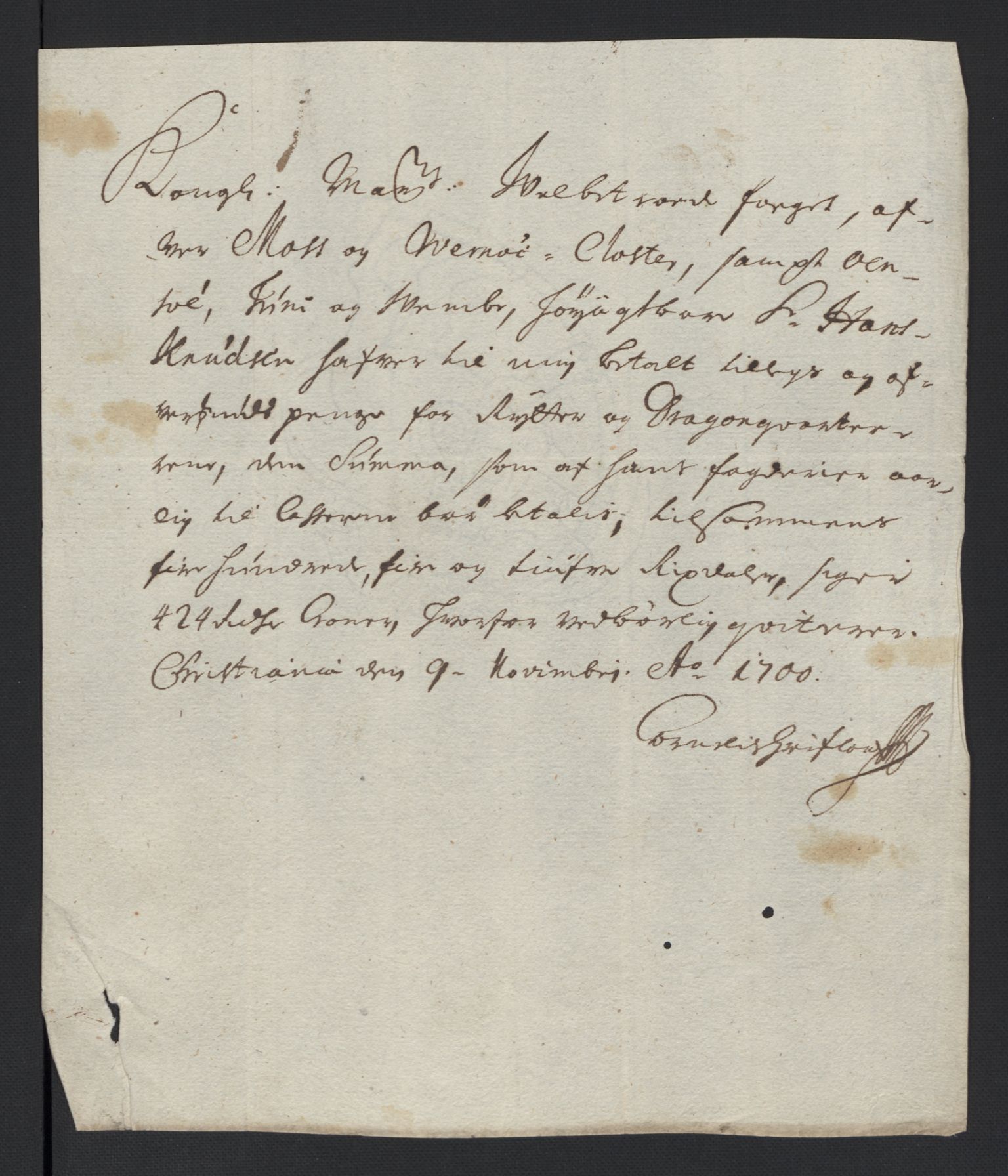 Rentekammeret inntil 1814, Reviderte regnskaper, Fogderegnskap, AV/RA-EA-4092/R04/L0129: Fogderegnskap Moss, Onsøy, Tune, Veme og Åbygge, 1700, p. 411