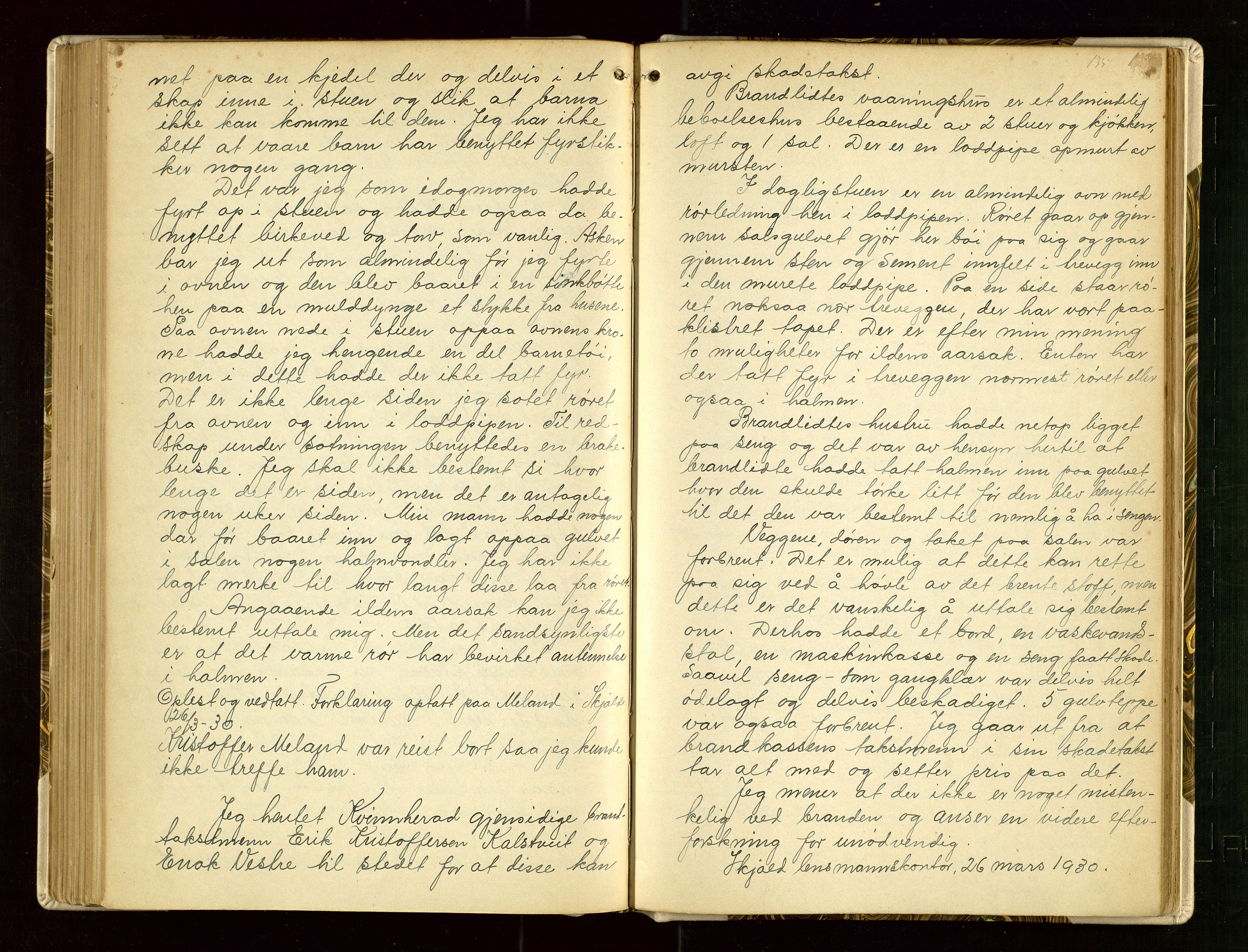 Skjold lensmannskontor, AV/SAST-A-100182/Goa/L0002: "Brandtaksasjons-Protokol for Skjolds Thinglag", 1890-1949, p. 134b-135a
