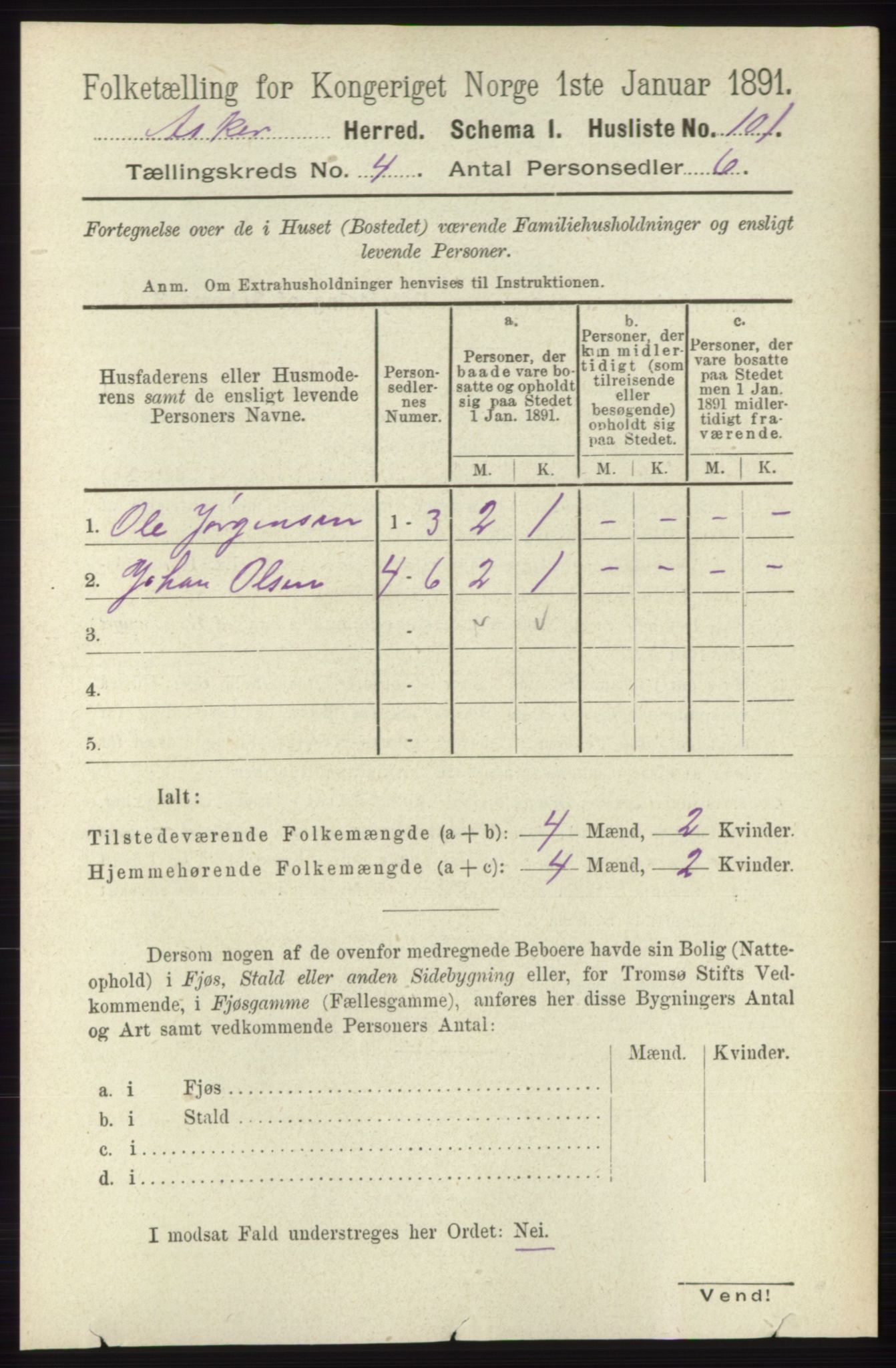 RA, 1891 census for 0220 Asker, 1891, p. 2937