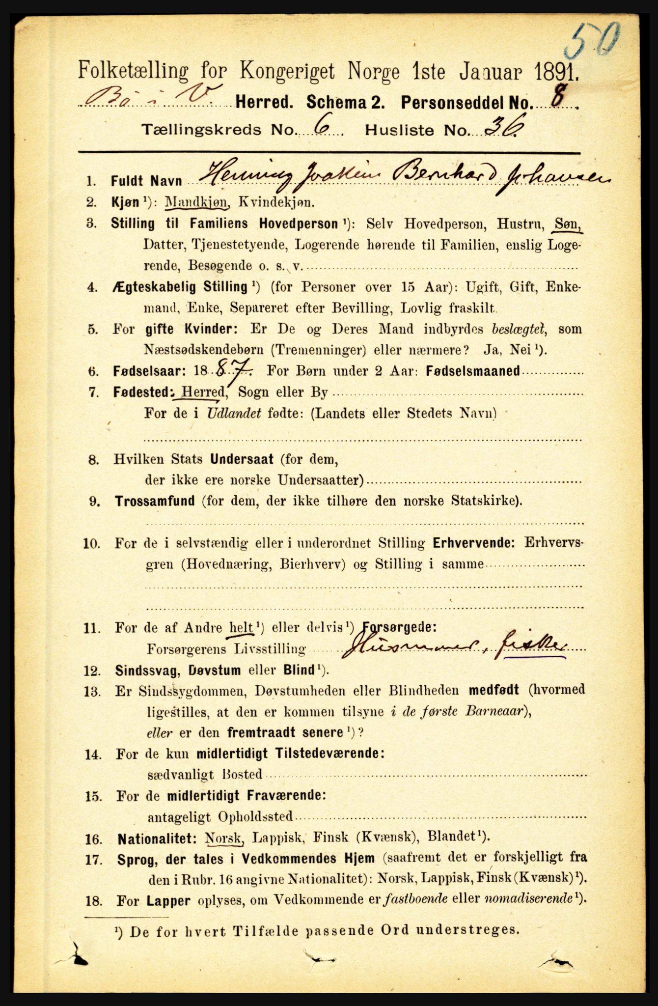 RA, 1891 census for 1867 Bø, 1891, p. 2419