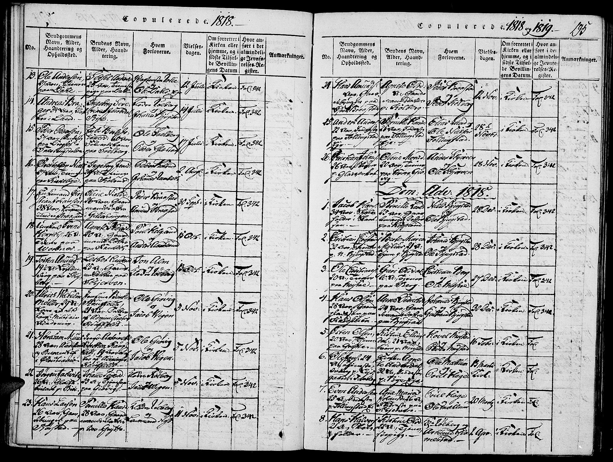 Vardal prestekontor, SAH/PREST-100/H/Ha/Haa/L0004: Parish register (official) no. 4, 1814-1831, p. 195