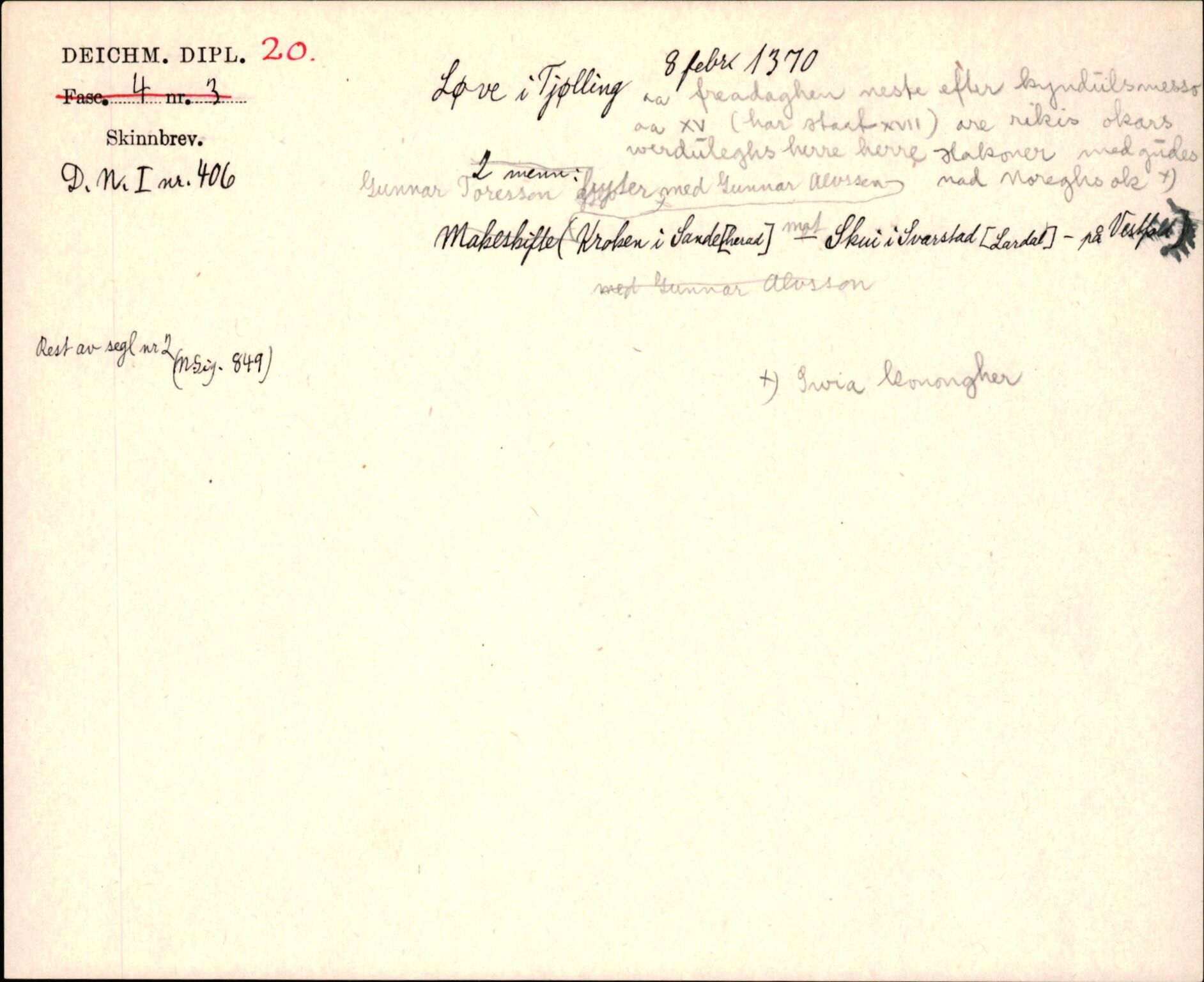 Riksarkivets diplomsamling, AV/RA-EA-5965/F35/F35j/L0001: Regestsedler: Deichmanske diplomer nr. 1-450, p. 45