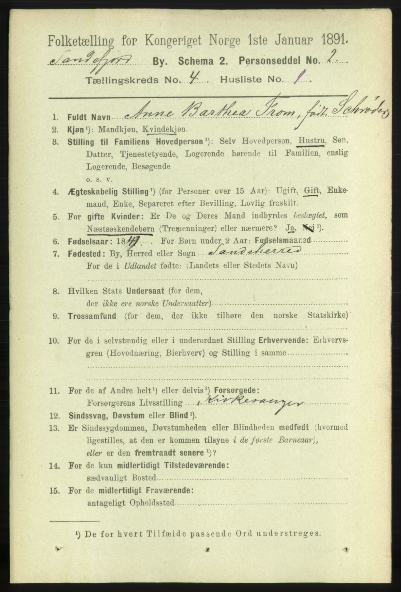 RA, 1891 census for 0706 Sandefjord, 1891, p. 1053