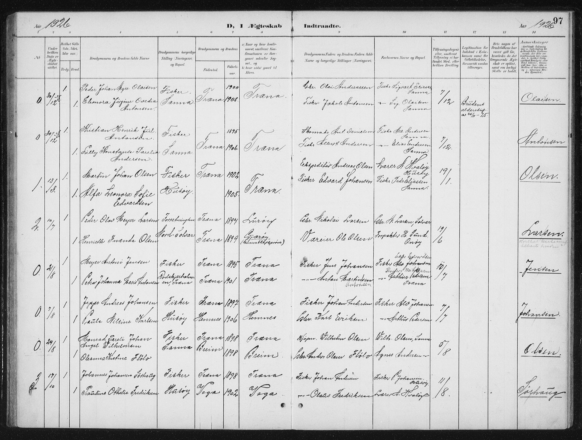 Ministerialprotokoller, klokkerbøker og fødselsregistre - Nordland, SAT/A-1459/840/L0583: Parish register (copy) no. 840C03, 1901-1933, p. 97