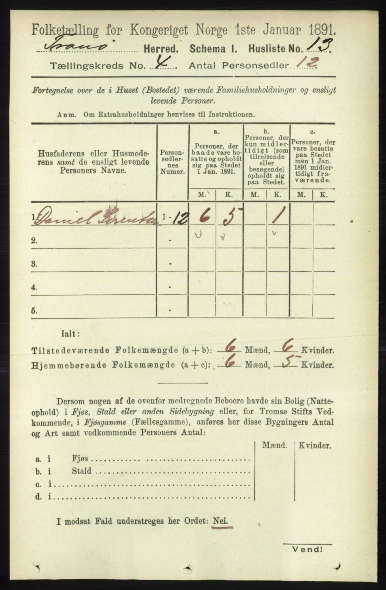 RA, 1891 census for 1927 Tranøy, 1891, p. 1396