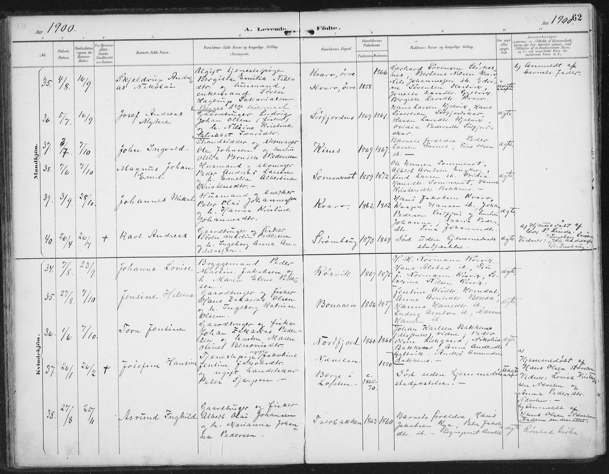 Ministerialprotokoller, klokkerbøker og fødselsregistre - Nordland, SAT/A-1459/854/L0779: Parish register (official) no. 854A02, 1892-1909, p. 62