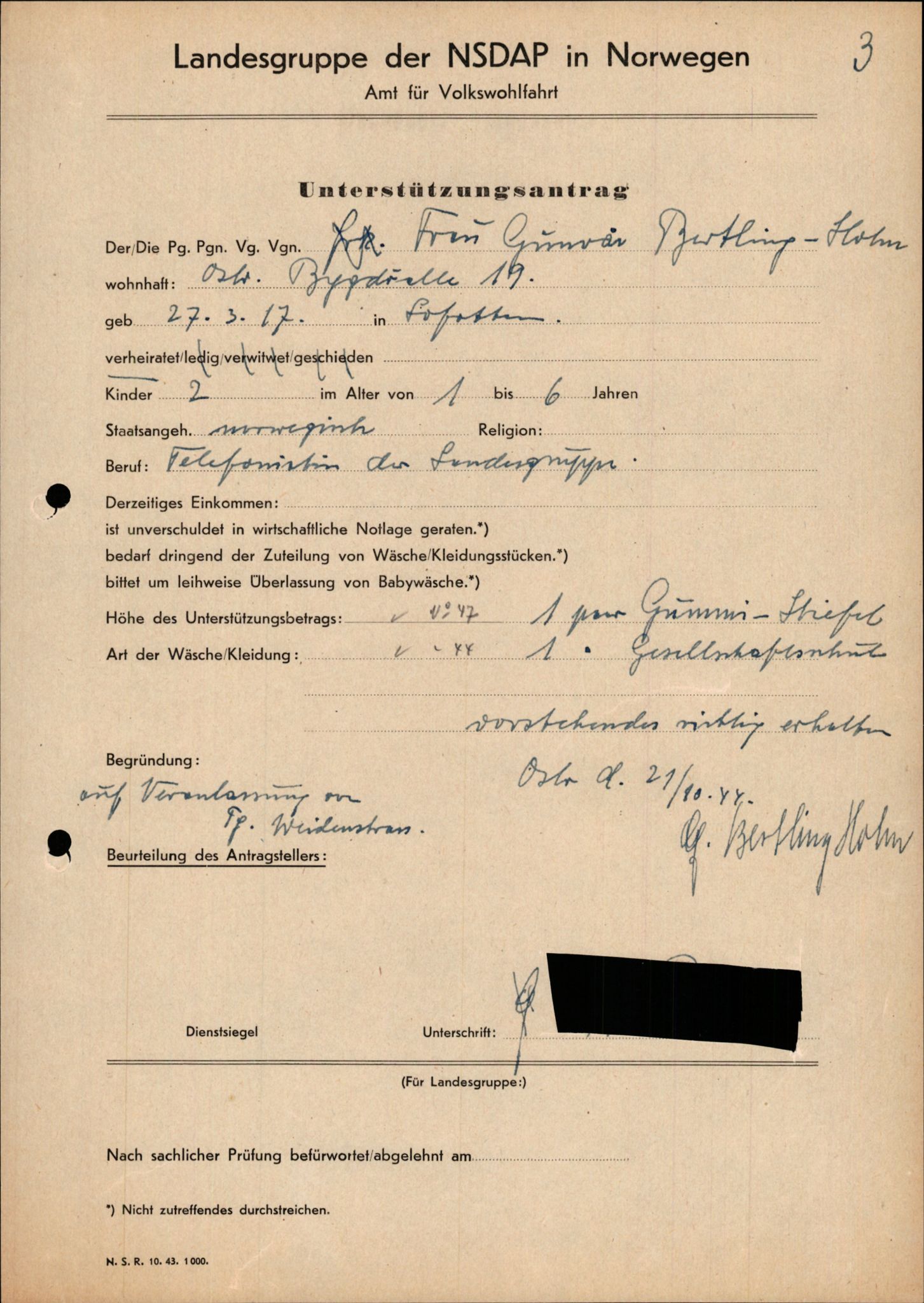 Forsvarets Overkommando. 2 kontor. Arkiv 11.4. Spredte tyske arkivsaker, AV/RA-RAFA-7031/D/Dar/Darb/L0015: Reichskommissariat - NSDAP in Norwegen, 1938-1945, p. 687