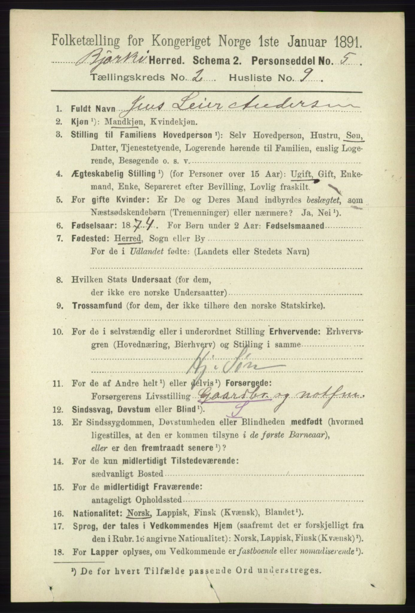 RA, 1891 census for 1915 Bjarkøy, 1891, p. 753